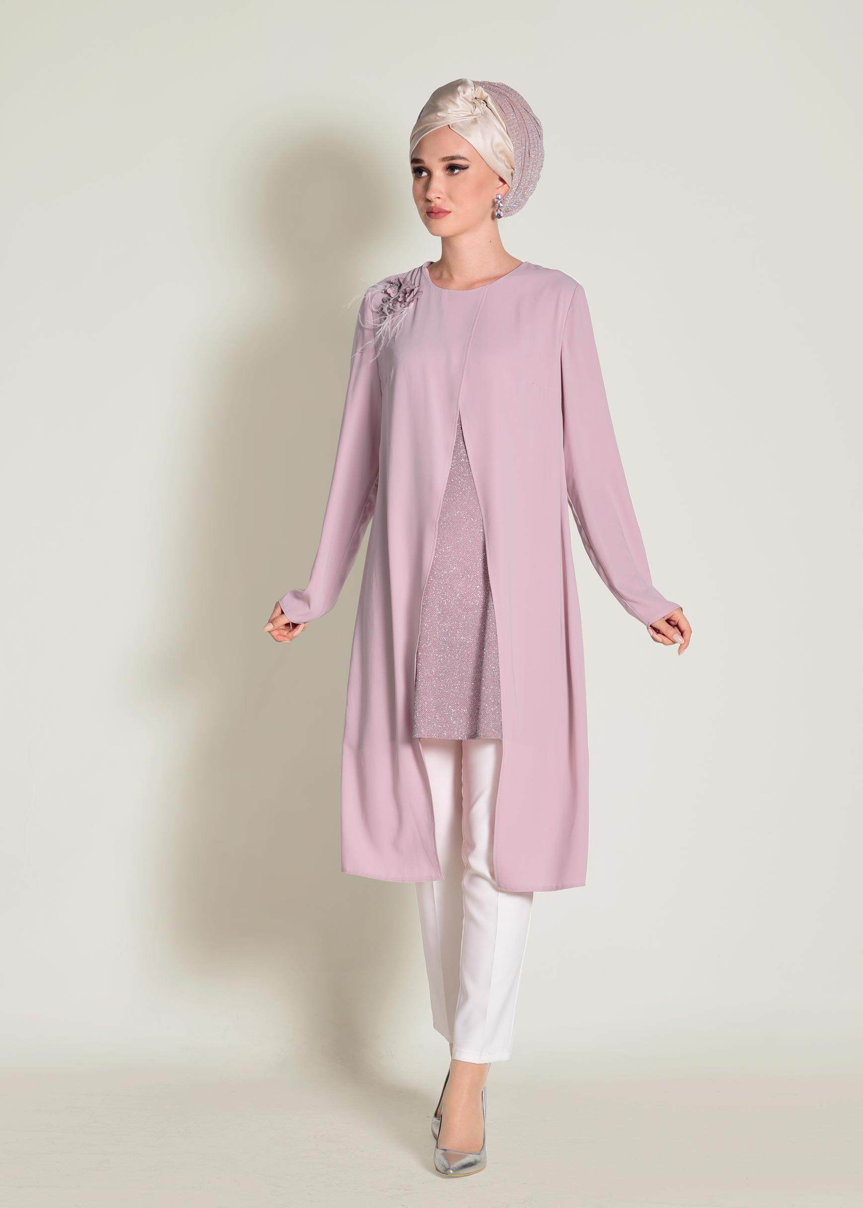 Tesettür giyim PUDRA SİMLİ ASİMETRİK KESİM TUNİK 4072