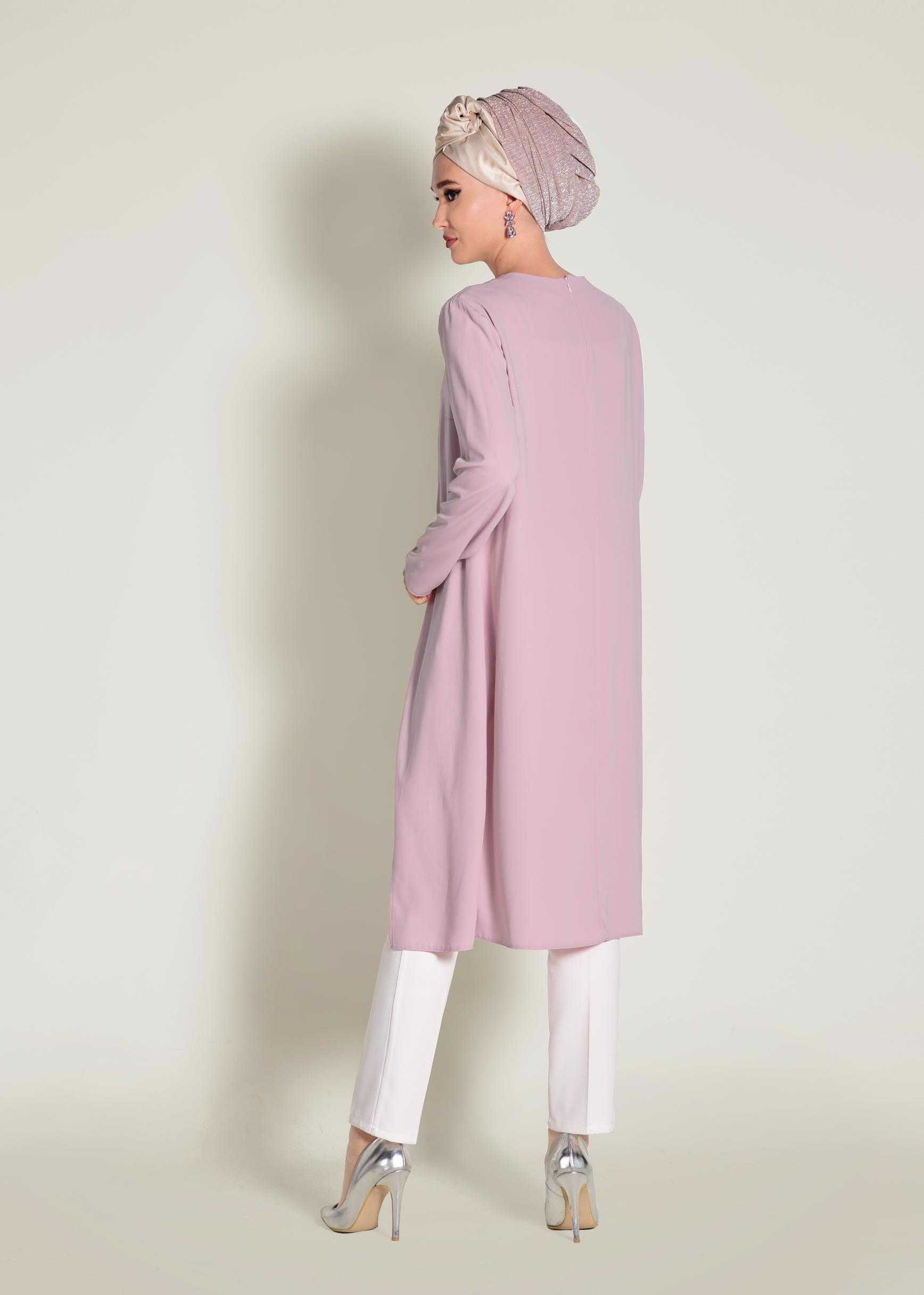 Tesettür giyim PUDRA SİMLİ ASİMETRİK KESİM TUNİK 4072