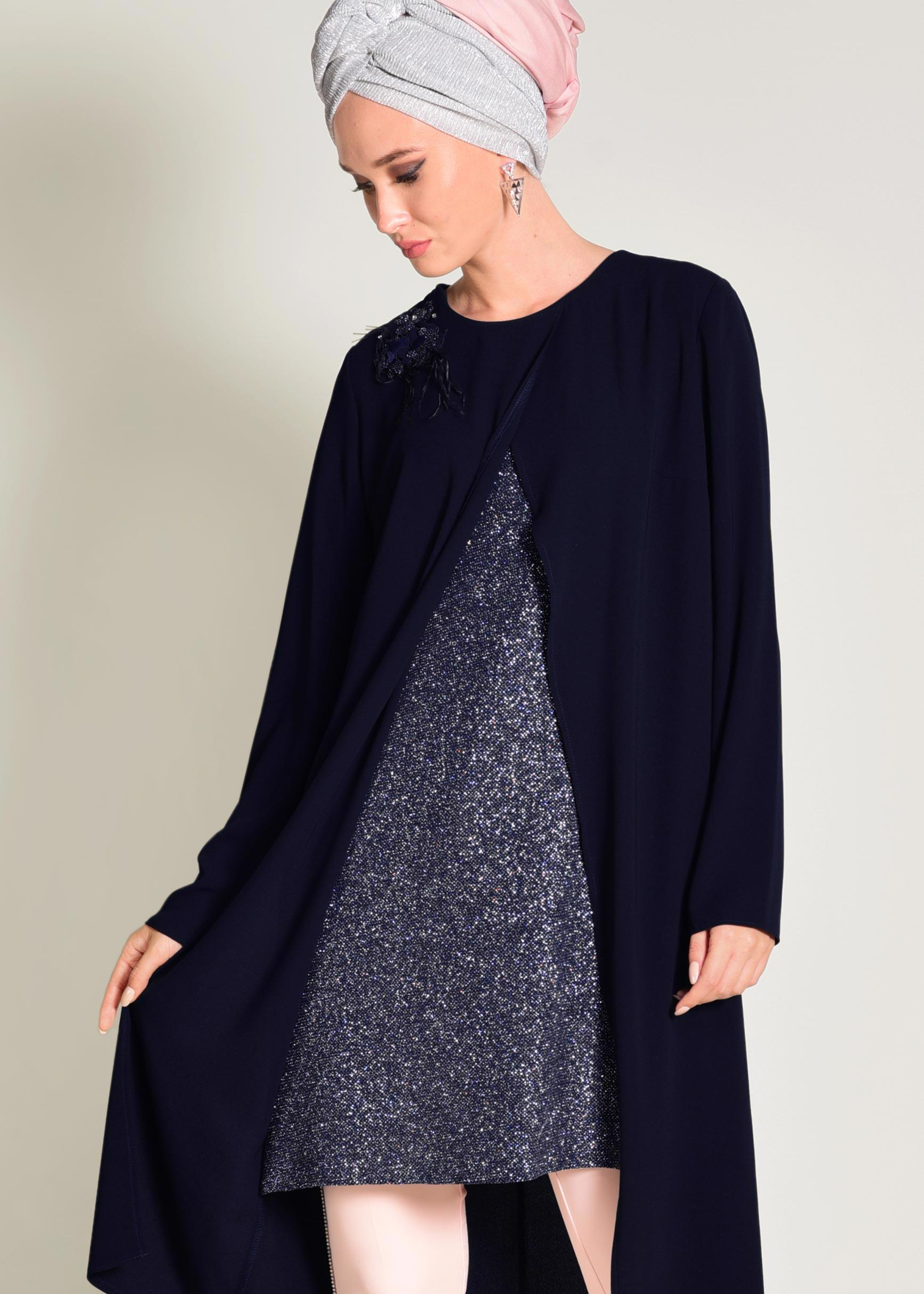 Tesettür giyim LACİVERT SİMLİ ASİMETRİK KESİM TUNİK 4072