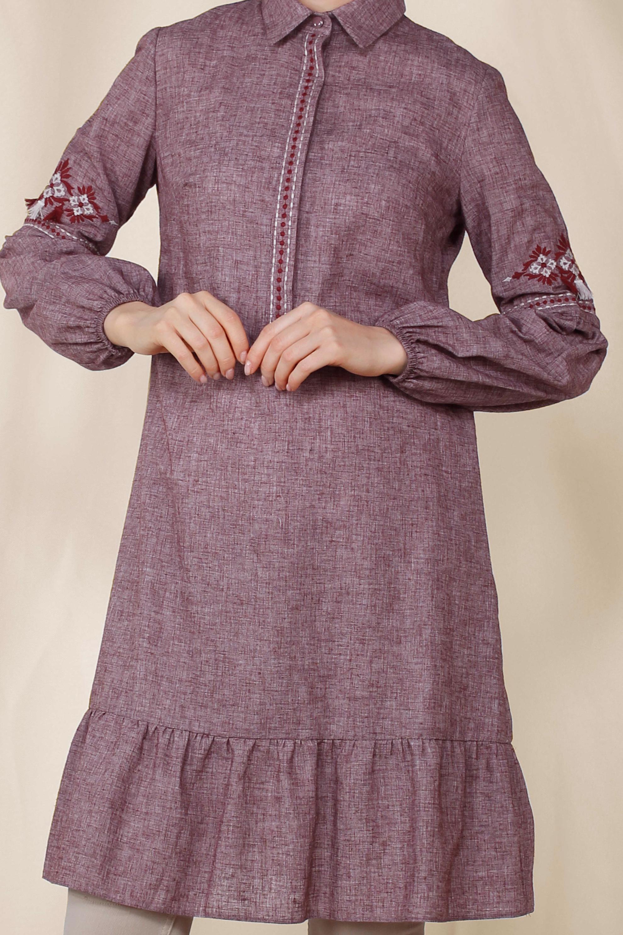 Tesettür giyim MÜRDÜM İŞLEMELİ KETEN TUNİK 4091