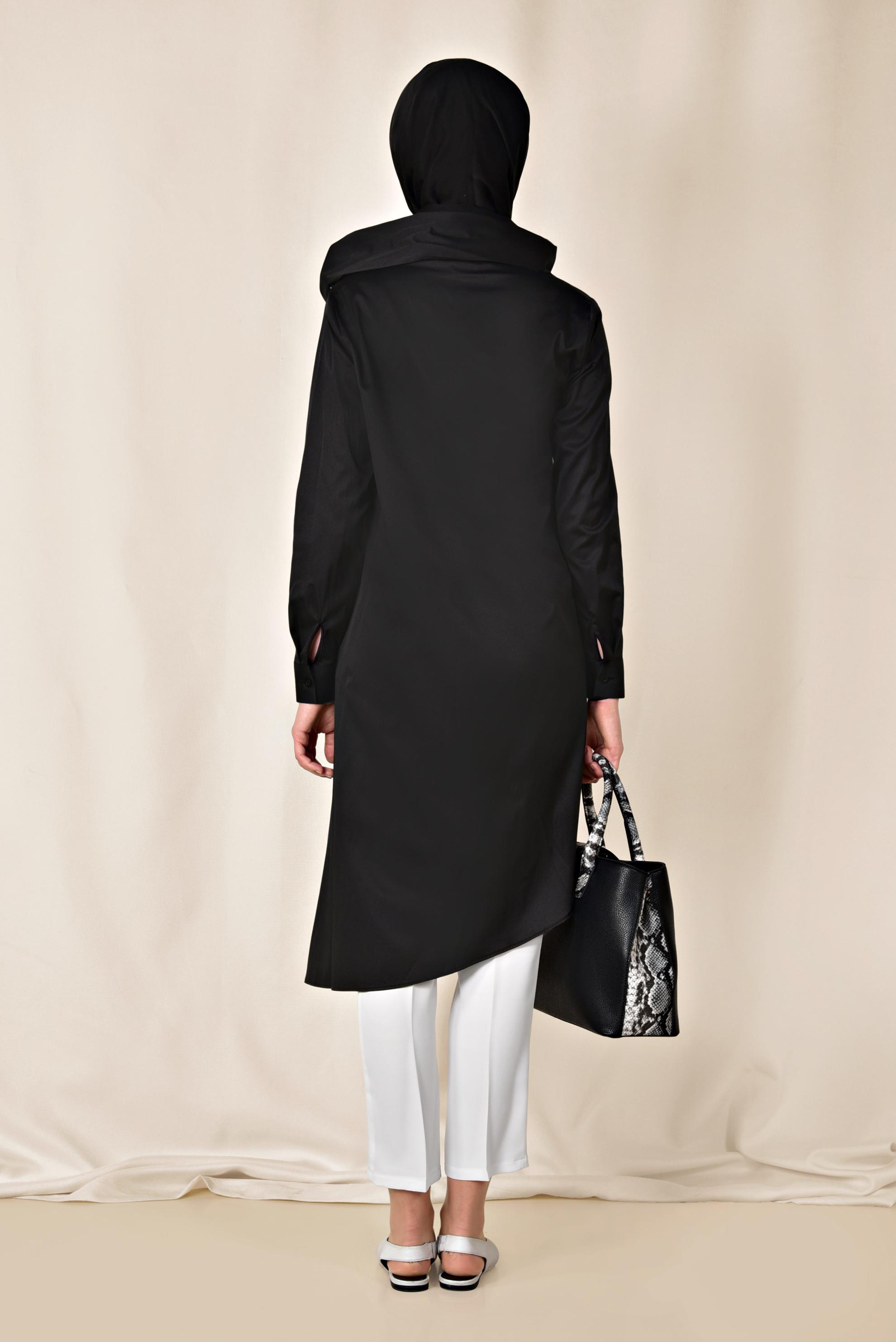 Tesettür giyim SİYAH PAMUKLU ASİMETRİK TUNİK 4095