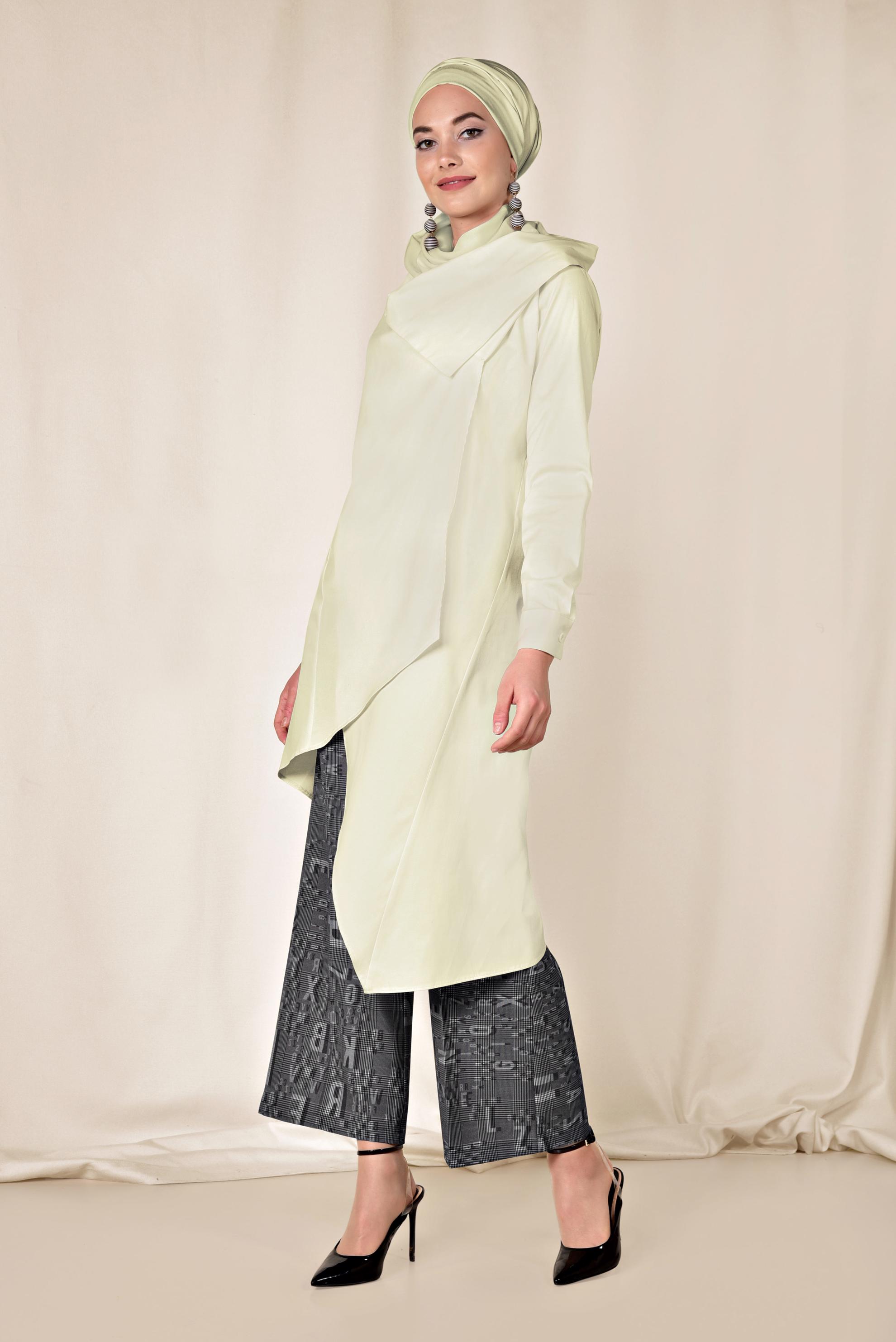 Tesettür giyim BEYAZ PAMUKLU ASİMETRİK TUNİK 4095