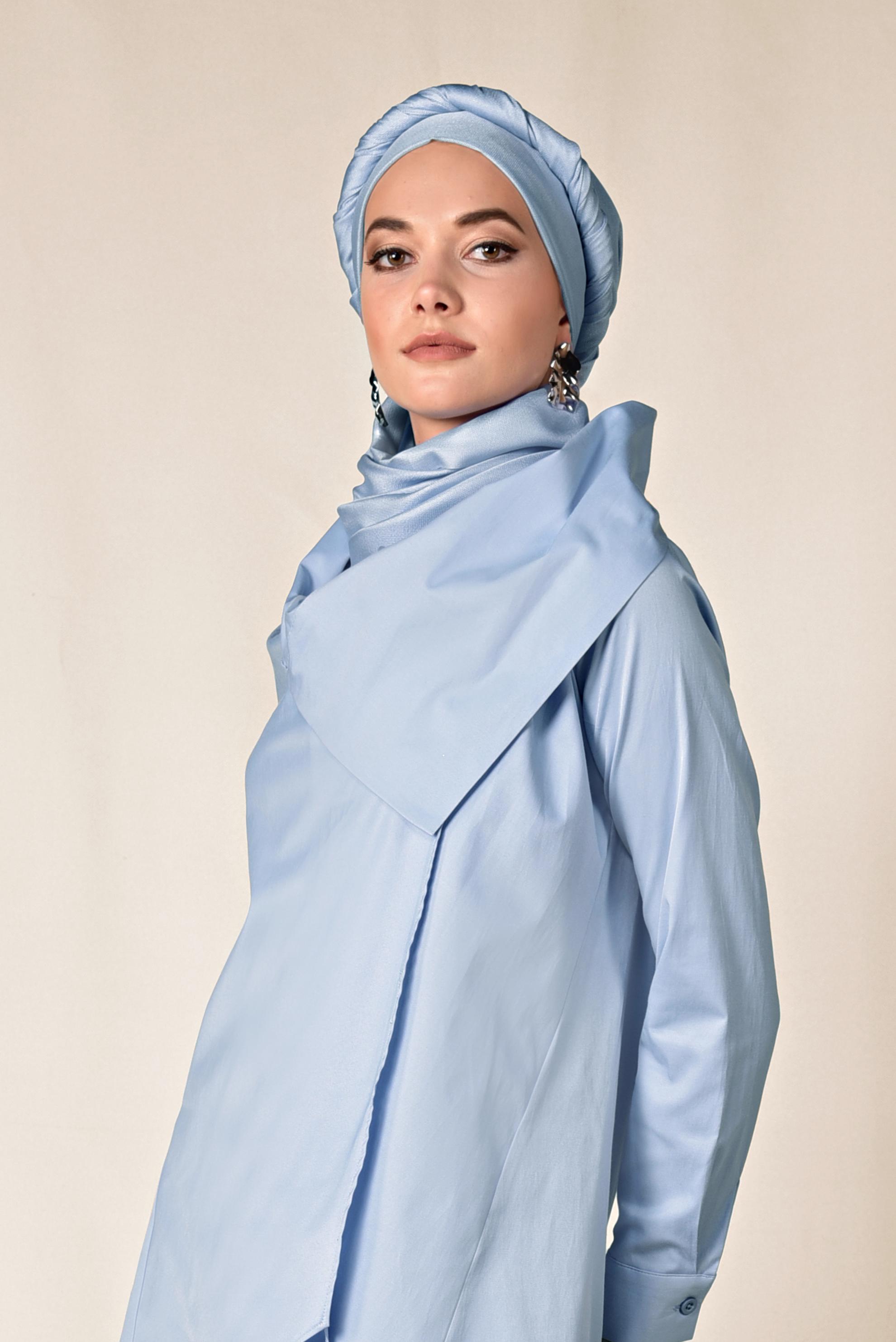 Tesettür giyim MAVİ PAMUKLU ASİMETRİK TUNİK 4095