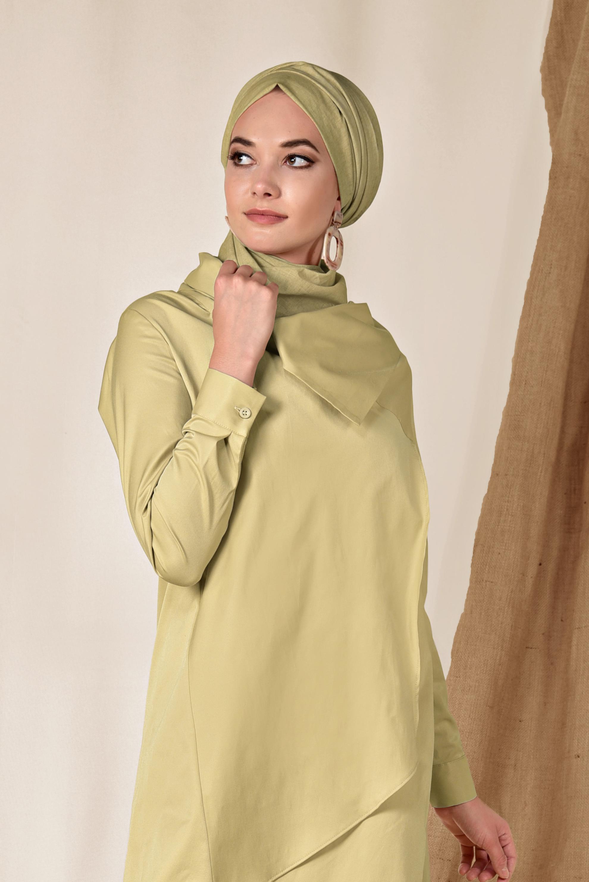 Tesettür giyim SARI PAMUKLU ASİMETRİK TUNİK 4095