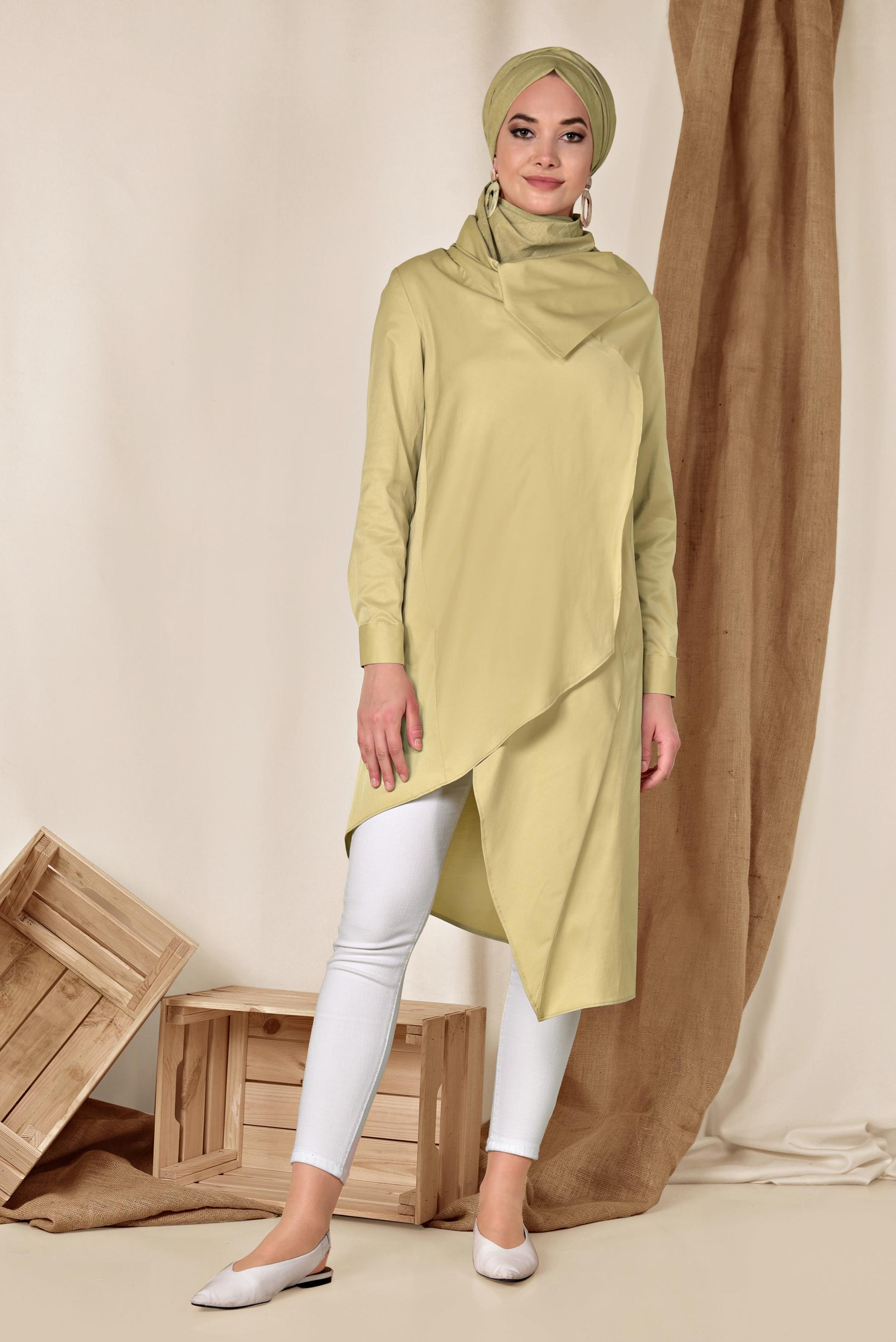 Tesettür giyim SARI PAMUKLU ASİMETRİK TUNİK 4095