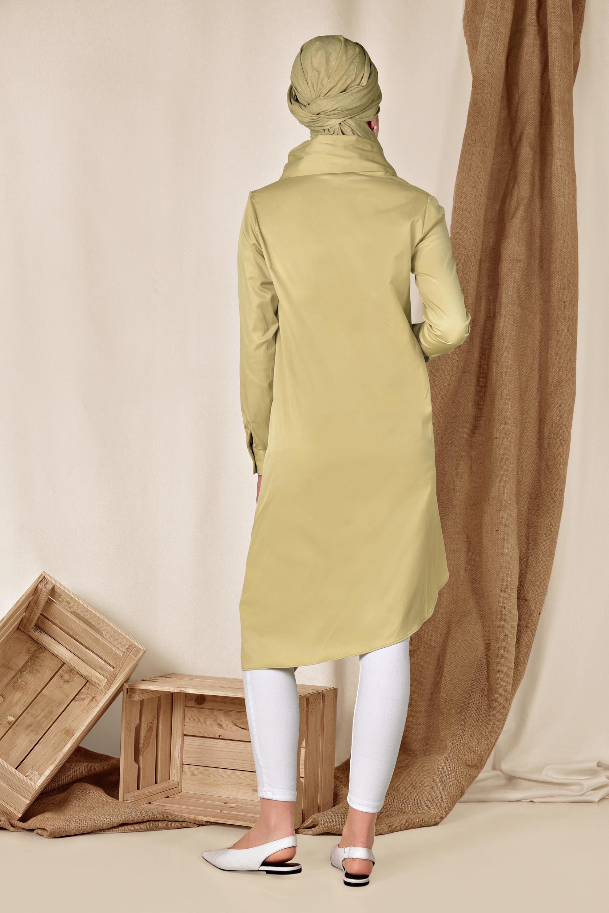Tesettür giyim SARI PAMUKLU ASİMETRİK TUNİK 4095