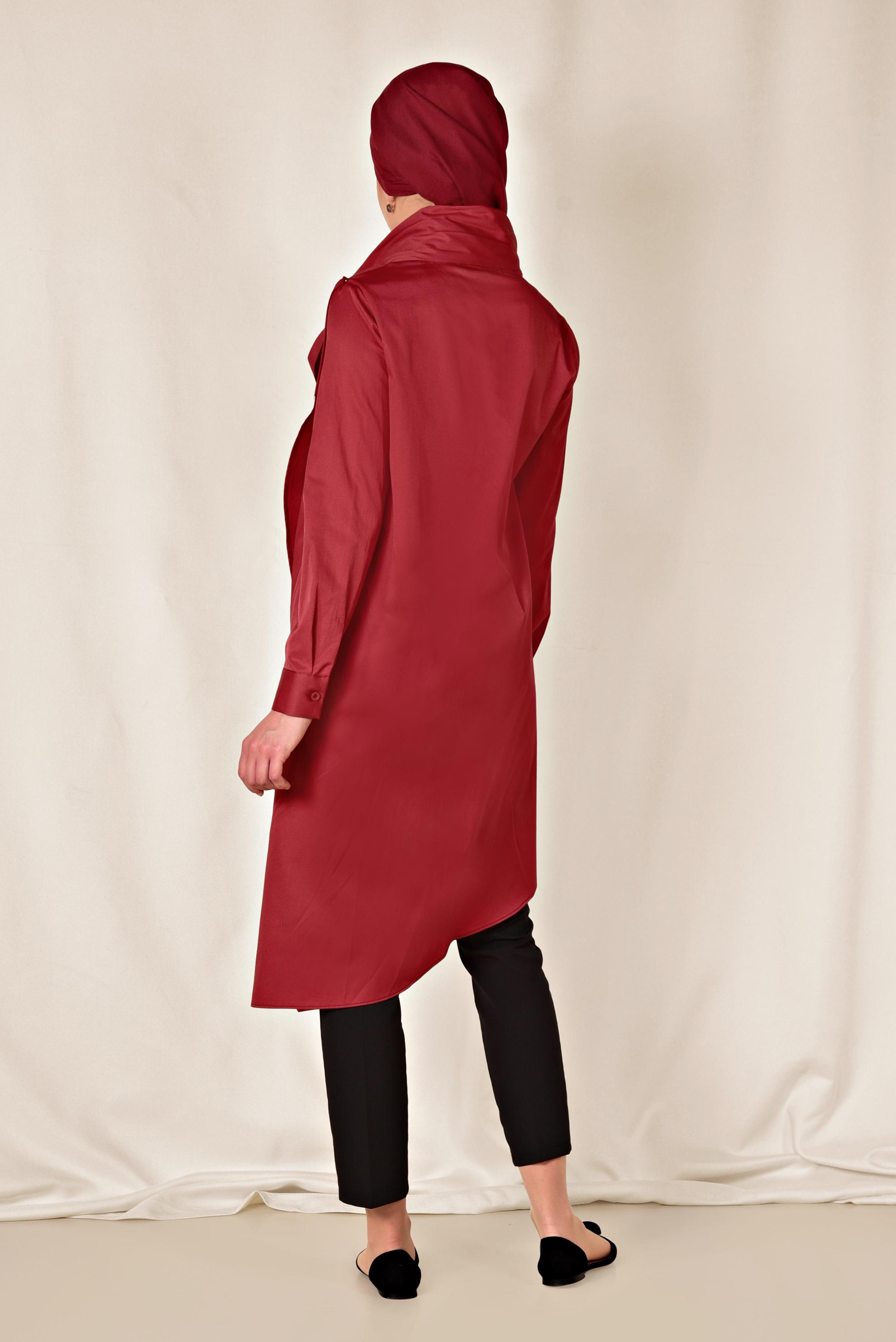 Tesettür giyim BORDO PAMUKLU ASİMETRİK TUNİK 4095