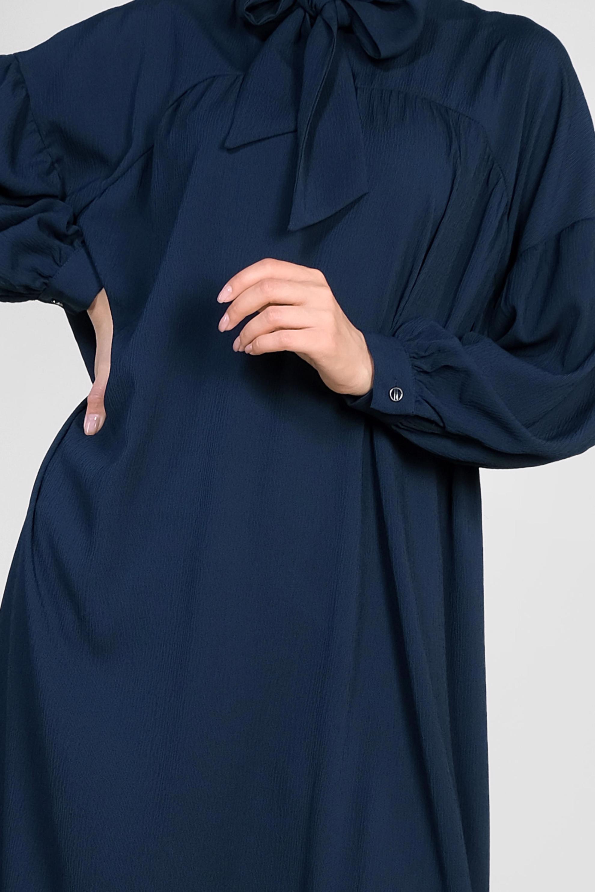 Tesettür giyim LACİVERT YAKASI BAĞCIKLI BALON KOL TUNİK 4111