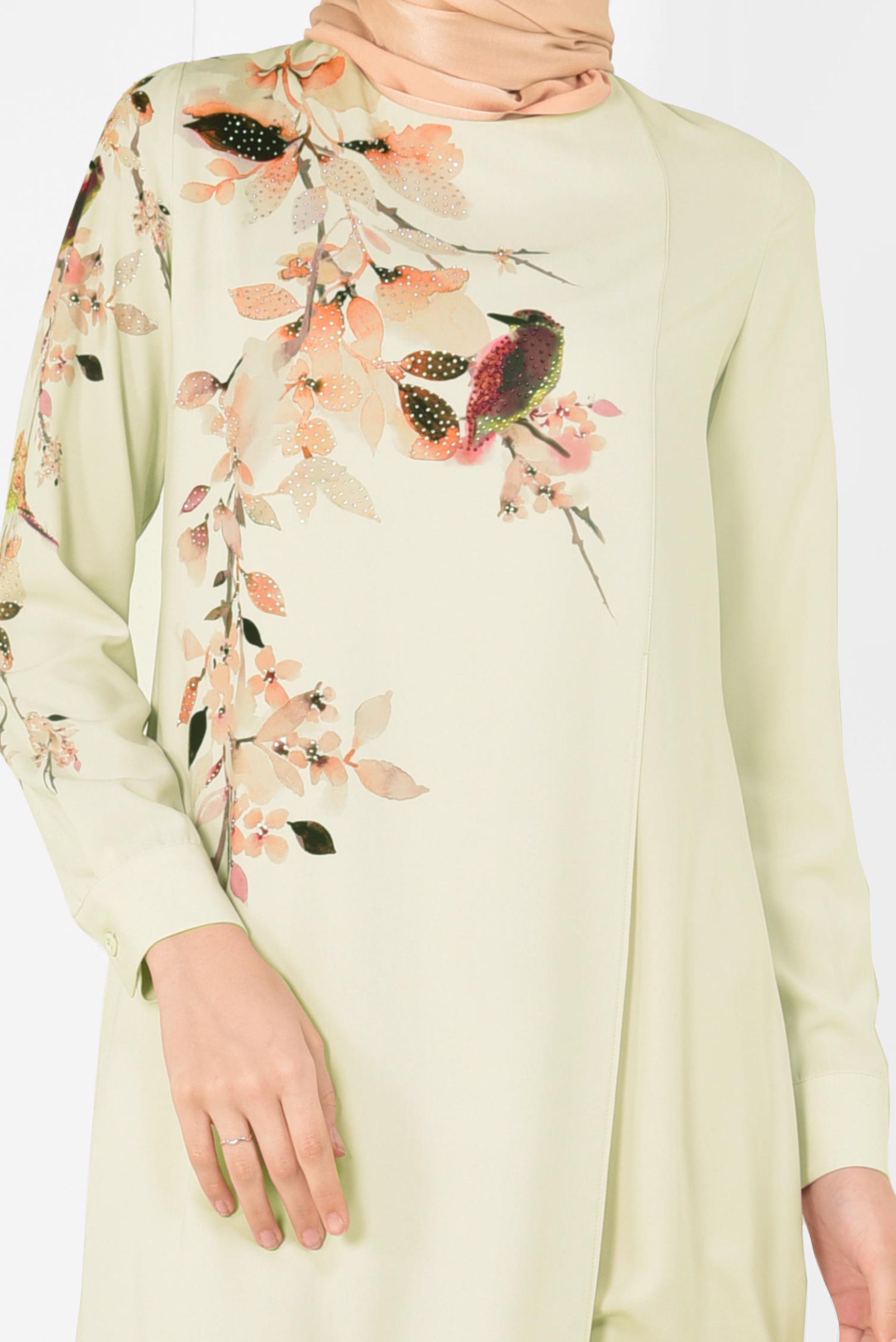 Tesettür giyim BEJ ASİMETRİK KESİM FLORAL DESENLİ TUNİK 4117