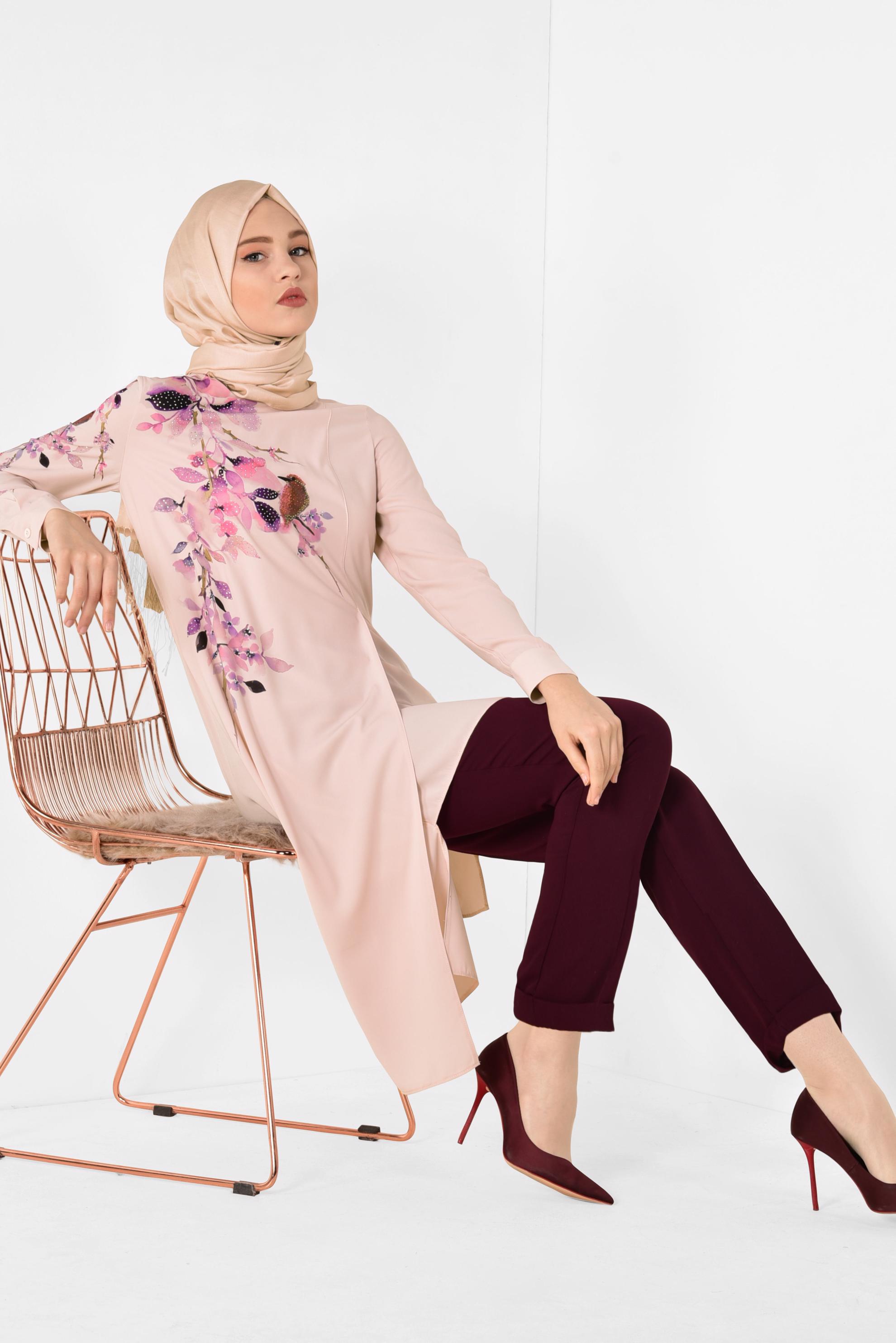 Hijab clothing POWDER Asymmetric Cut Flywheel Tunic 4117 