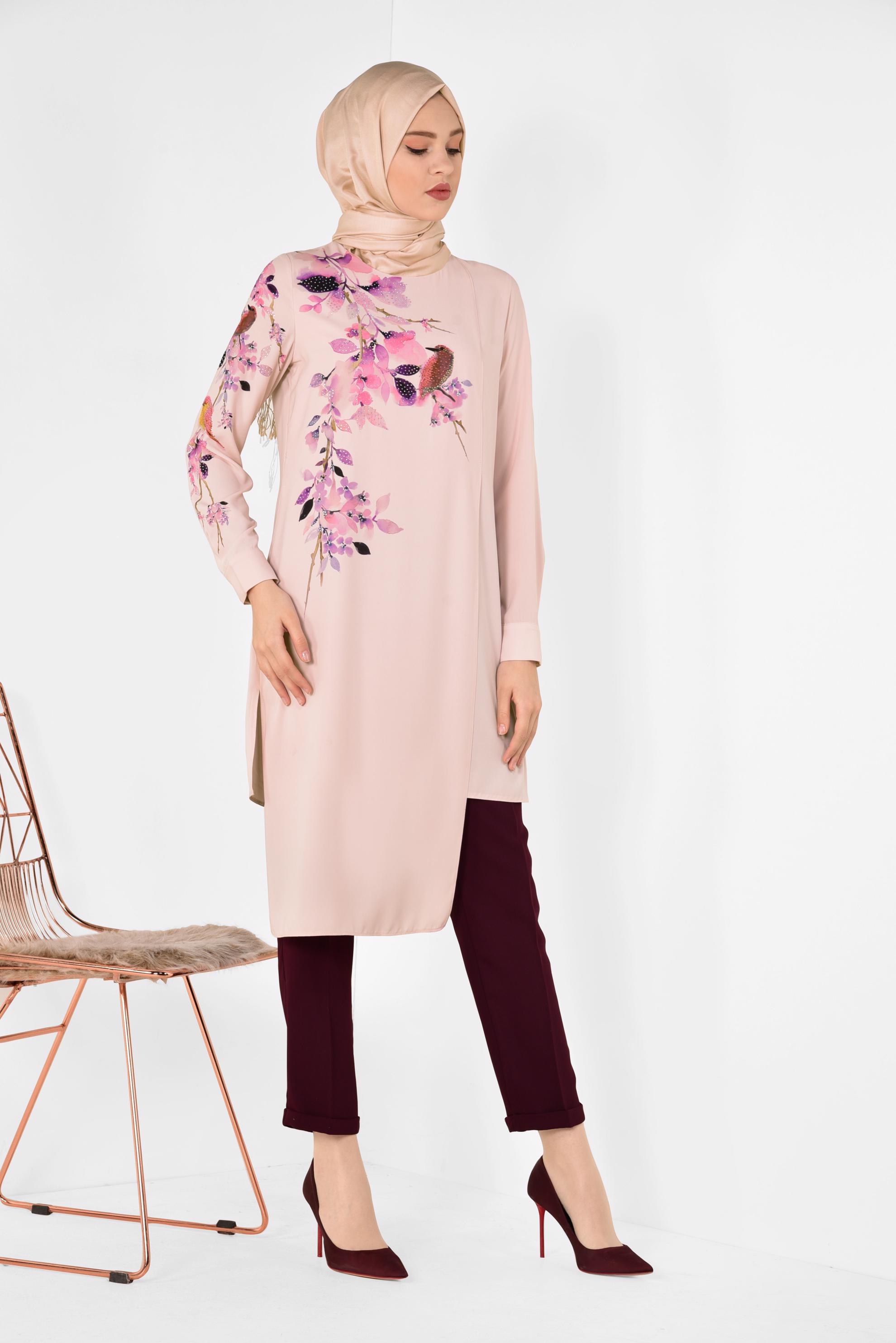 Hijab clothing POWDER Asymmetric Cut Flywheel Tunic 4117 