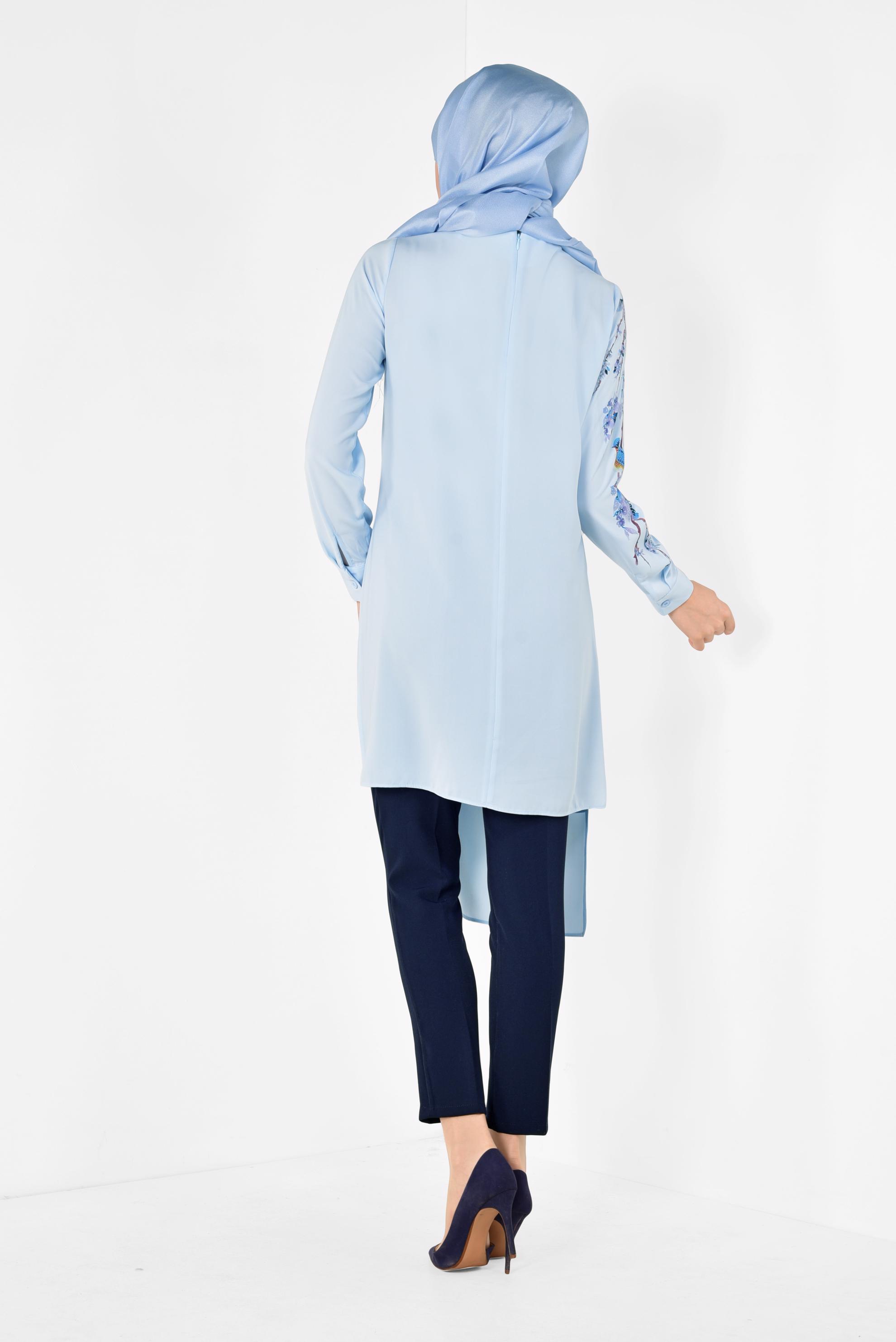 Tesettür giyim MAVİ ASİMETRİK KESİM FLORAL DESENLİ TUNİK 4117