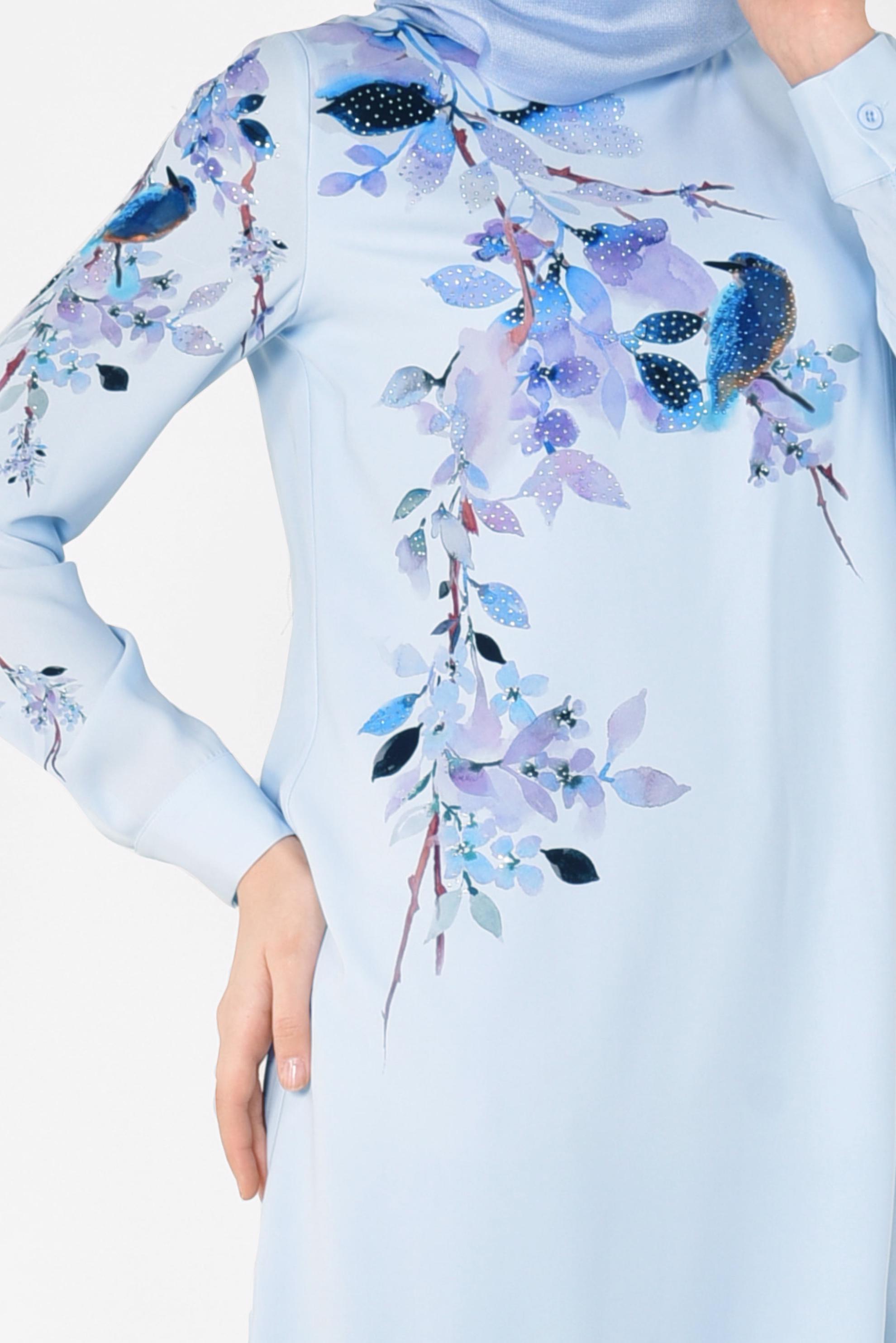 Tesettür giyim MAVİ ASİMETRİK KESİM FLORAL DESENLİ TUNİK 4117