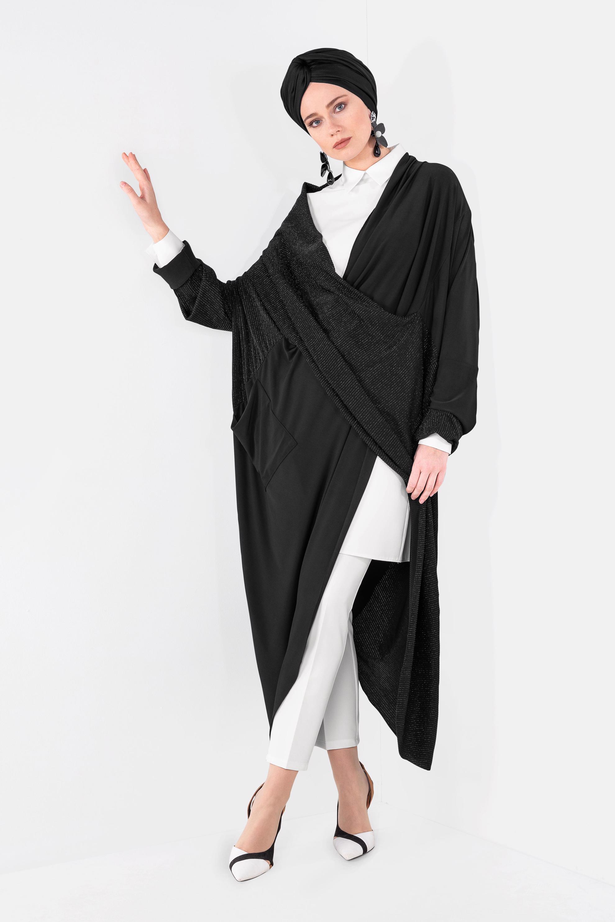 Tesettür giyim SİYAH ASİMETRİK SALAŞ KESİM TUNİK 4130