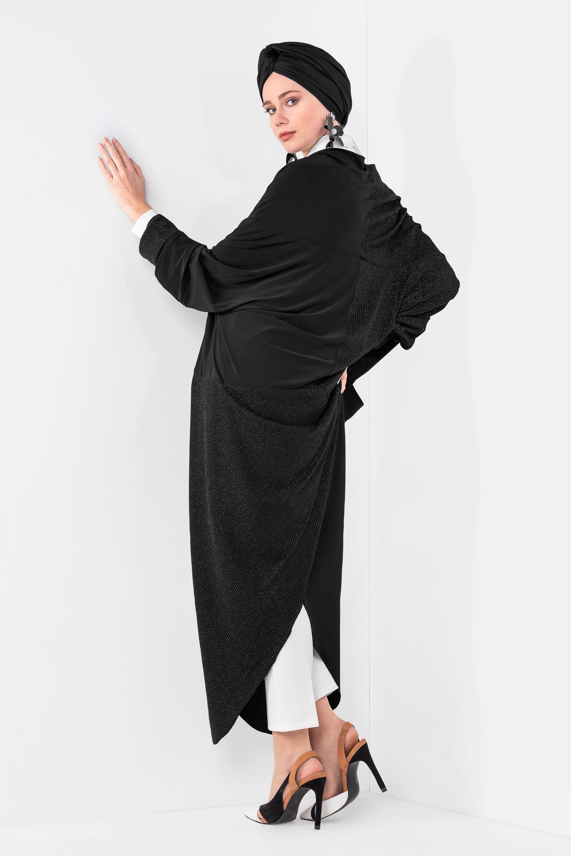 Tesettür giyim SİYAH ASİMETRİK SALAŞ KESİM TUNİK 4130