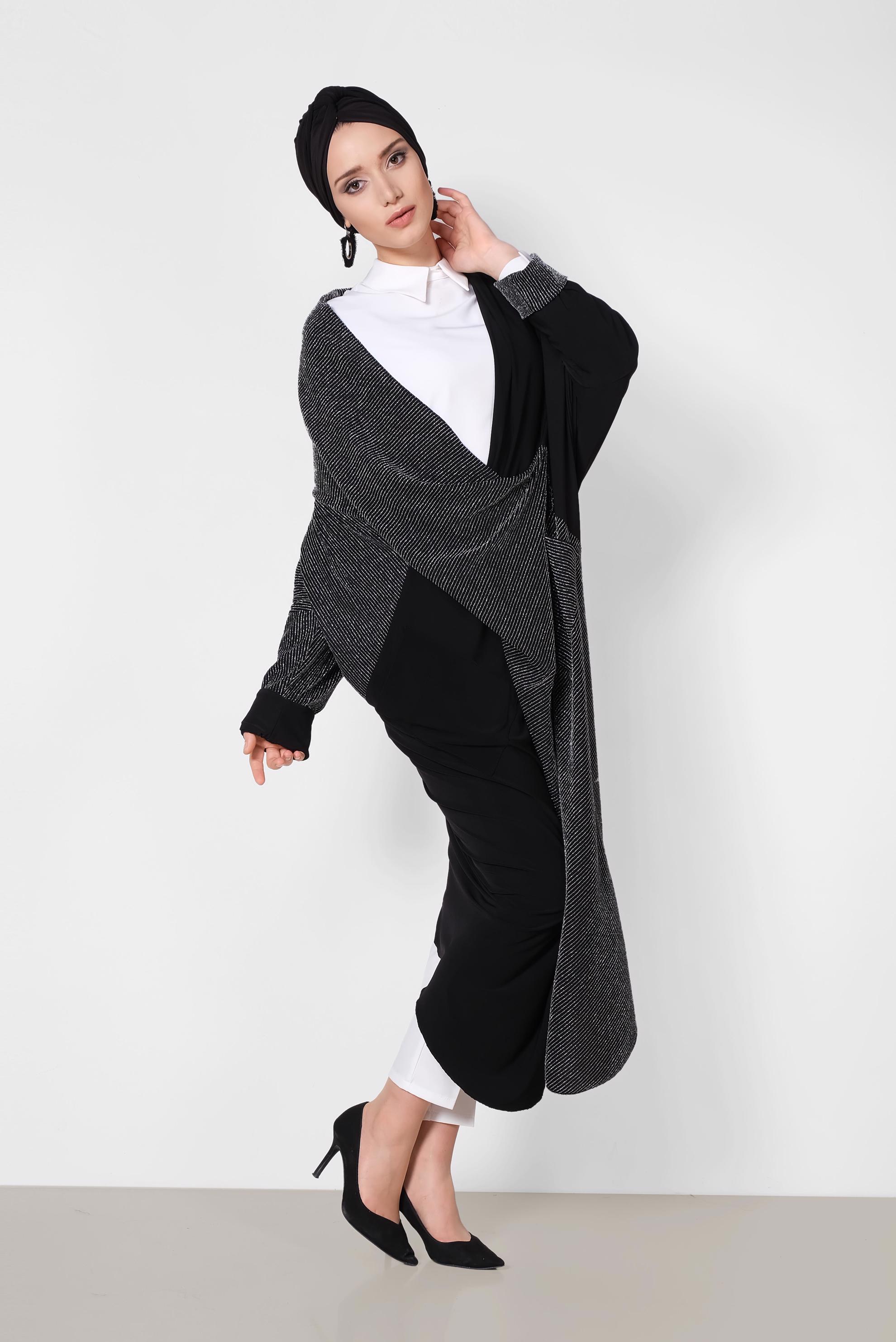 Tesettür giyim SİYAH ASİMETRİK SALAŞ KESİM TUNİK 4130