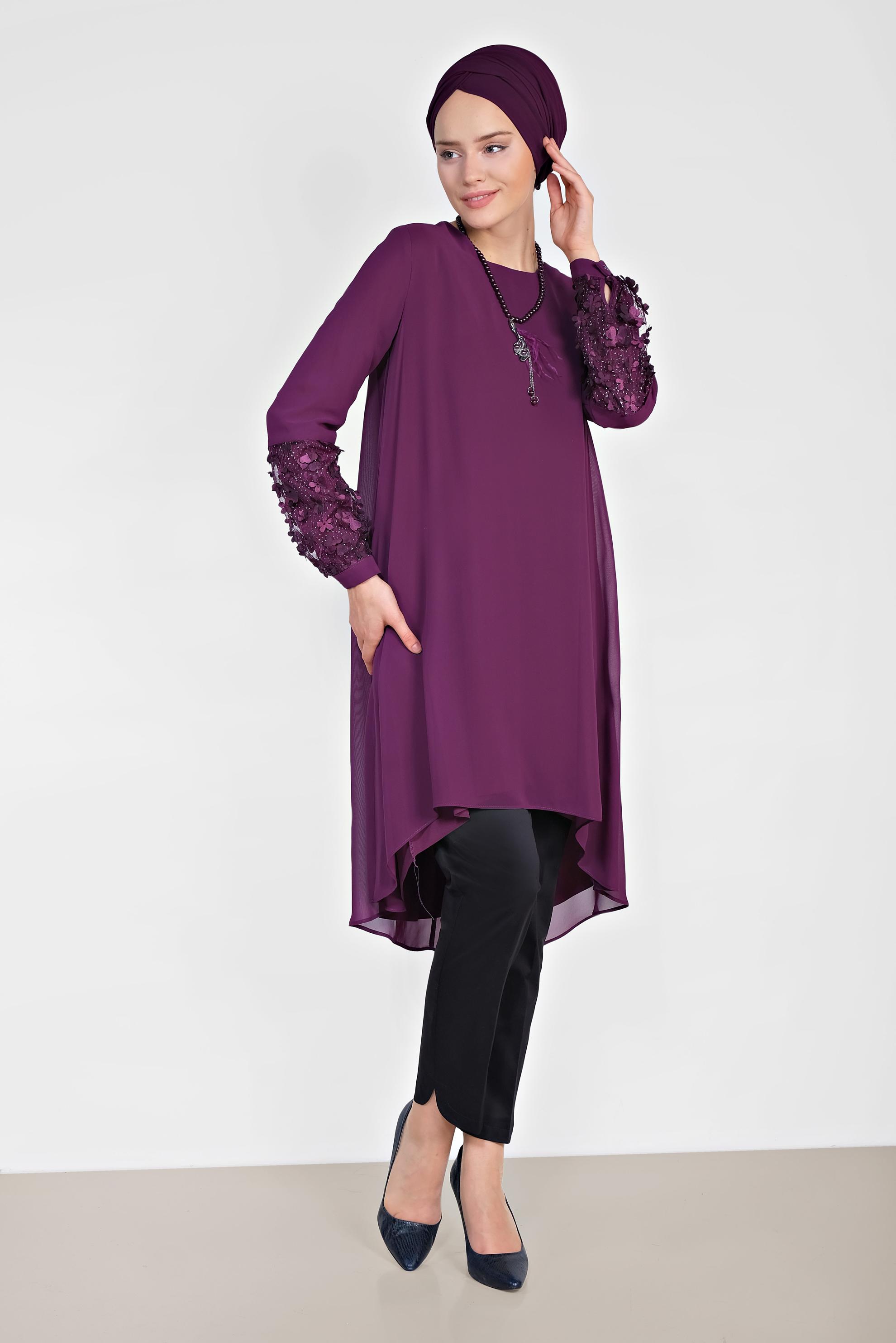 Tesettür giyim MÜRDÜM 3 BOYUTLU ÇİÇEK DETAYLI TUNİK 4132