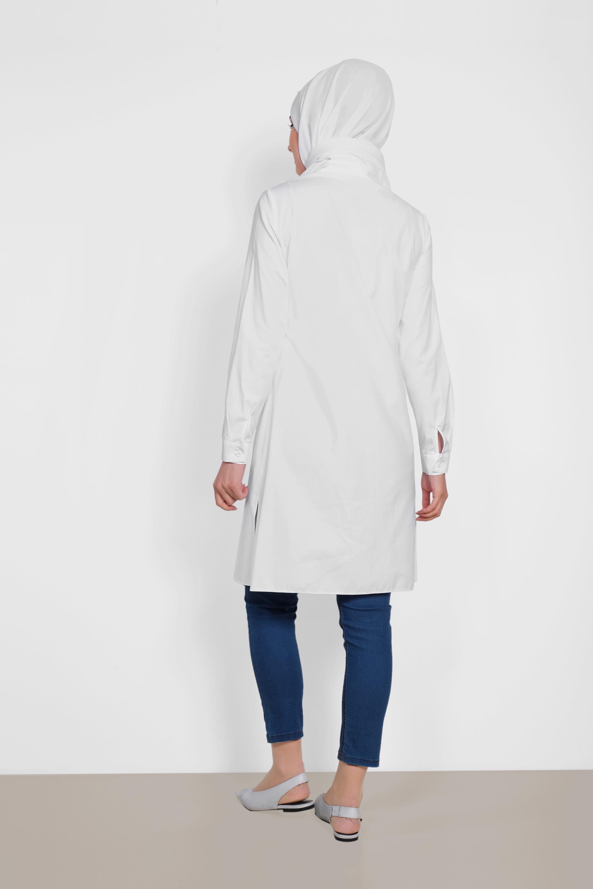 Tesettür giyim BEYAZ OMUZLARI NAKIŞLI TUNİK 4142