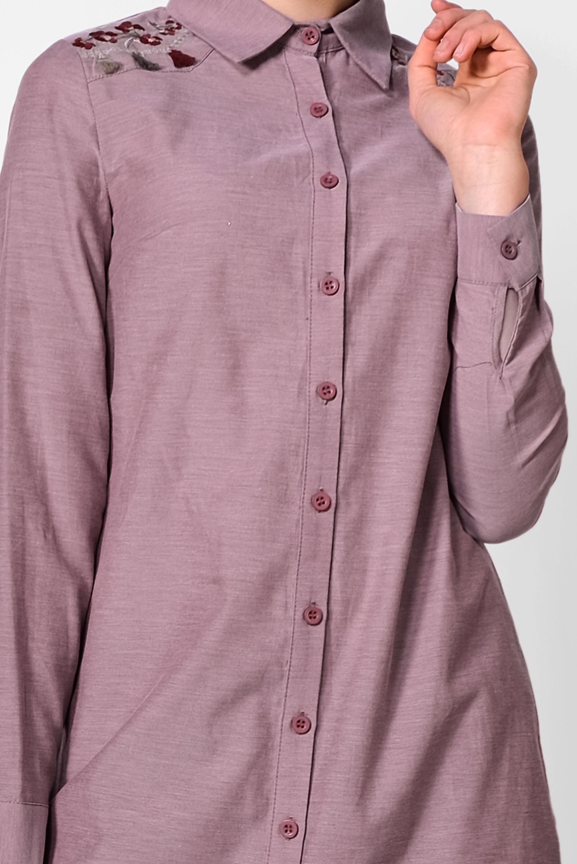 Tesettür giyim BORDO OMUZLARI NAKIŞLI TUNİK 4142