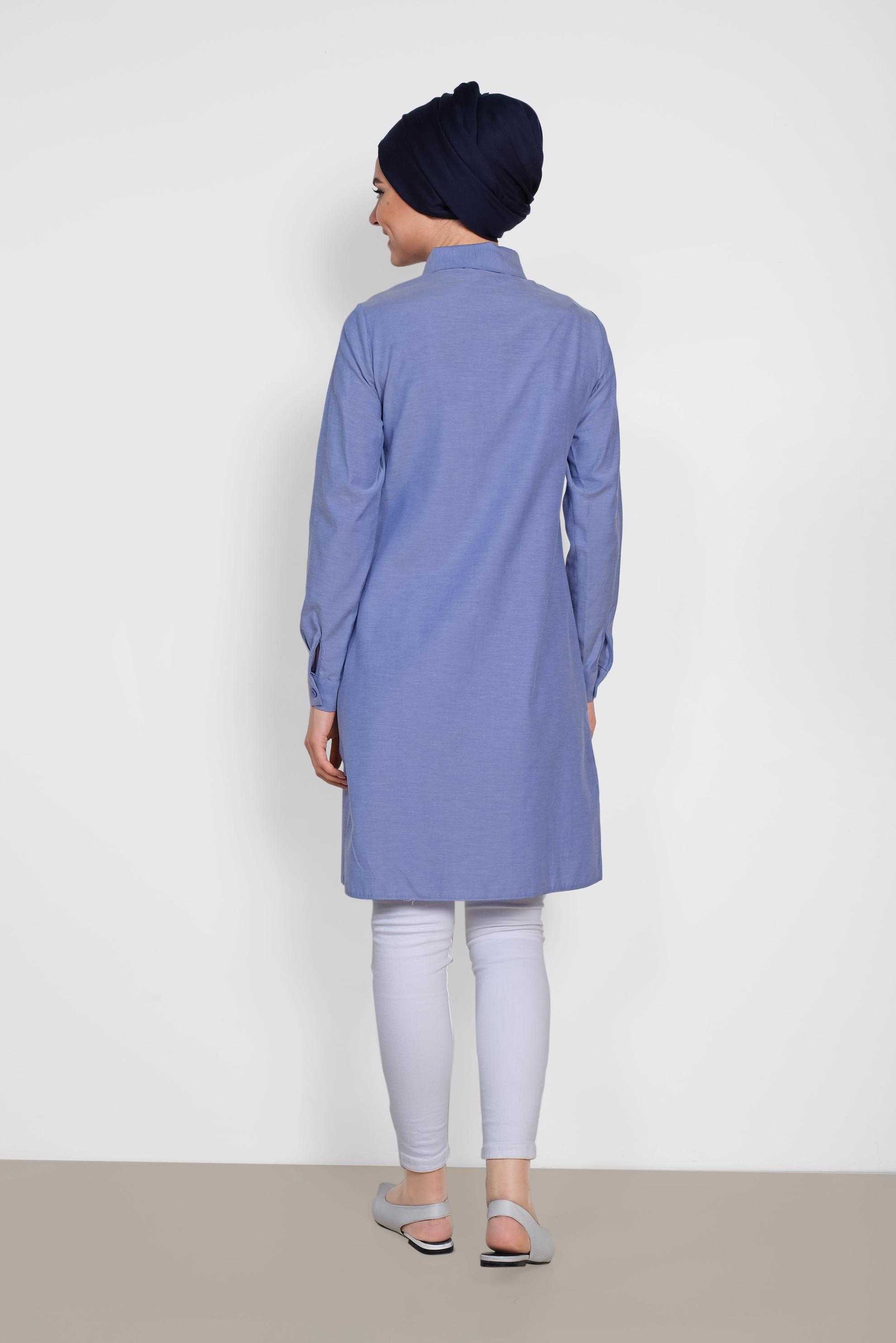 Tesettür giyim LACİVERT OMUZLARI NAKIŞLI TUNİK 4142