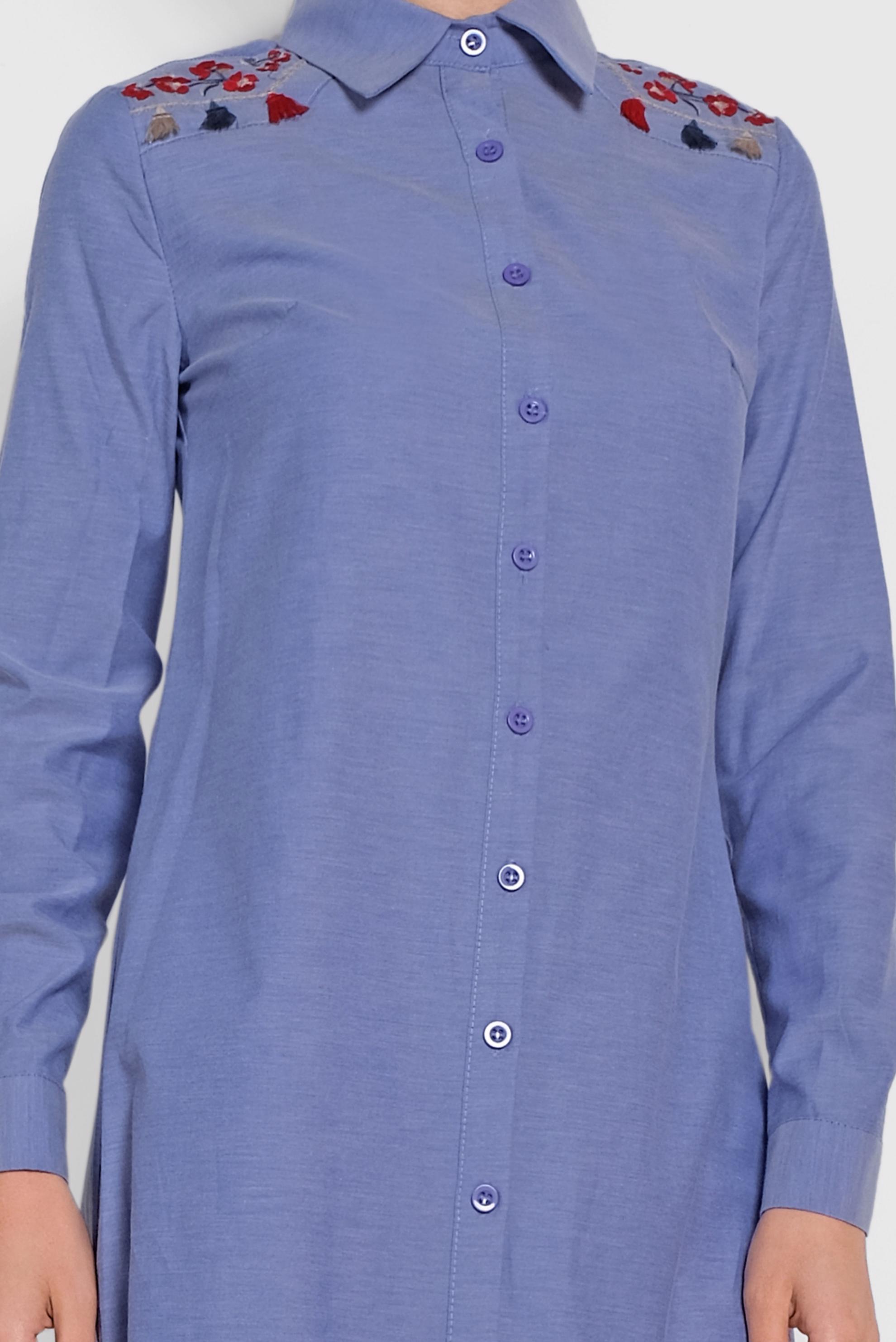 Tesettür giyim LACİVERT OMUZLARI NAKIŞLI TUNİK 4142