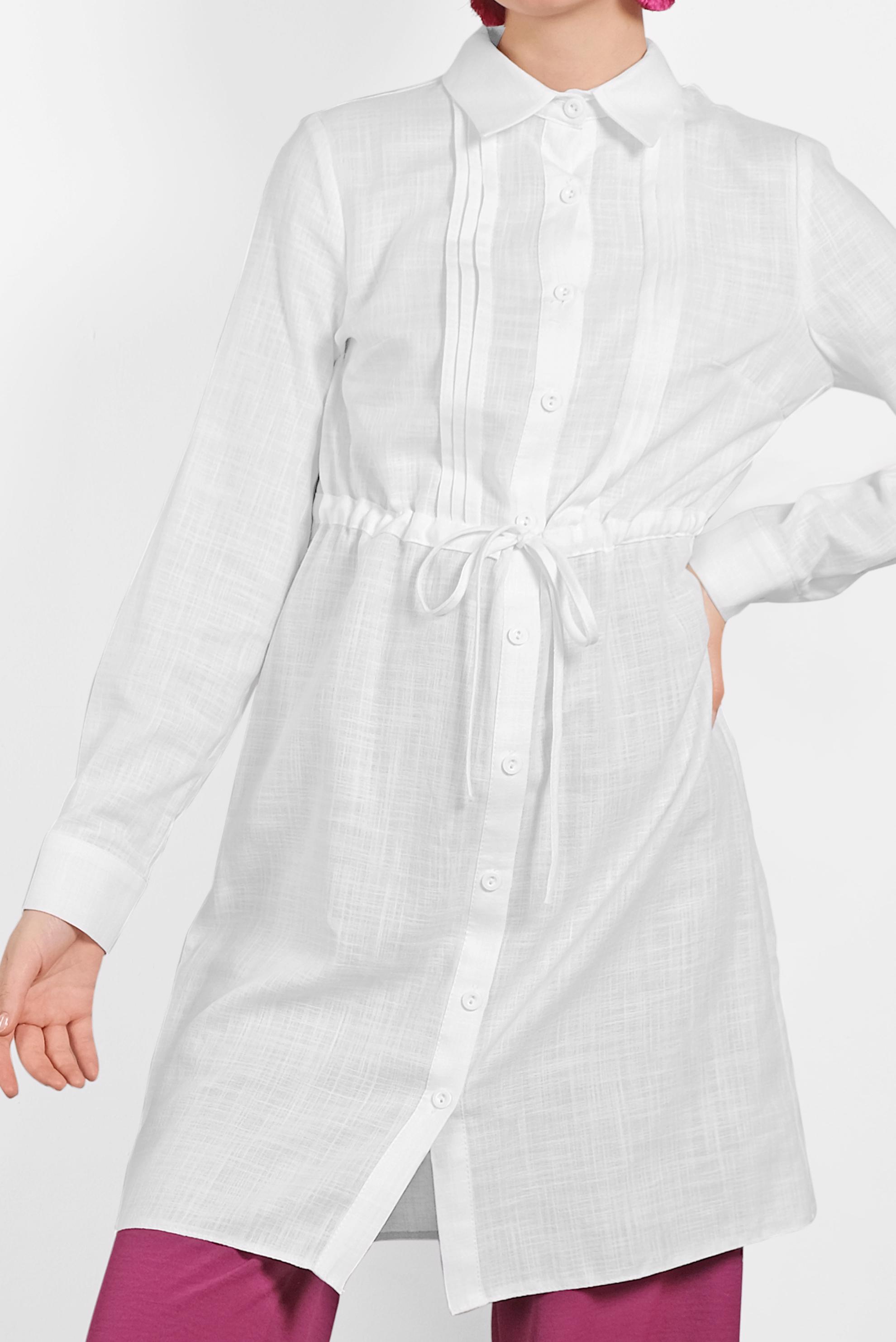 Tesettür giyim BEYAZ BELİ BÜZGÜLÜ TUNİK 4147