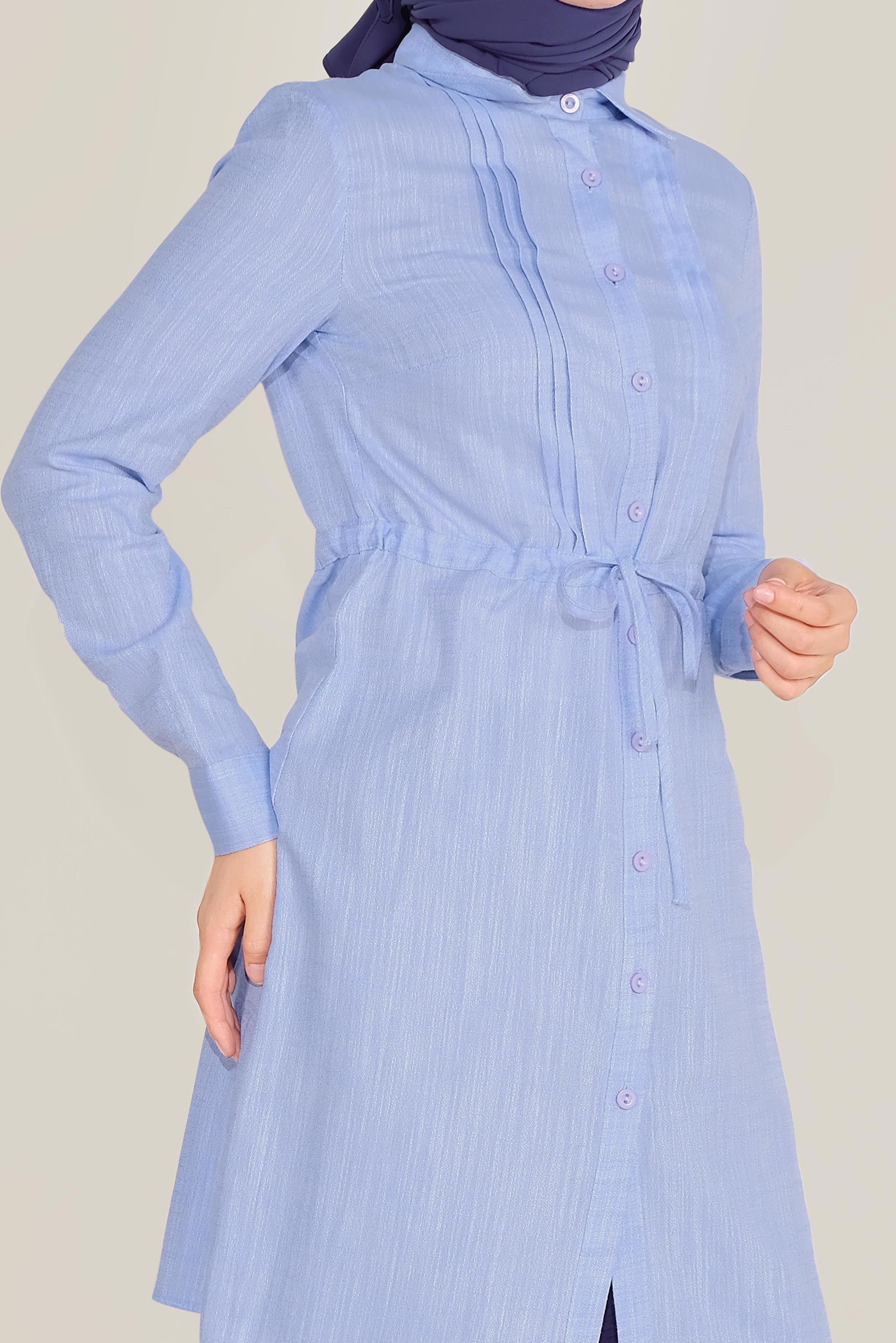 Tesettür giyim MAVİ BELİ BÜZGÜLÜ TUNİK 4147