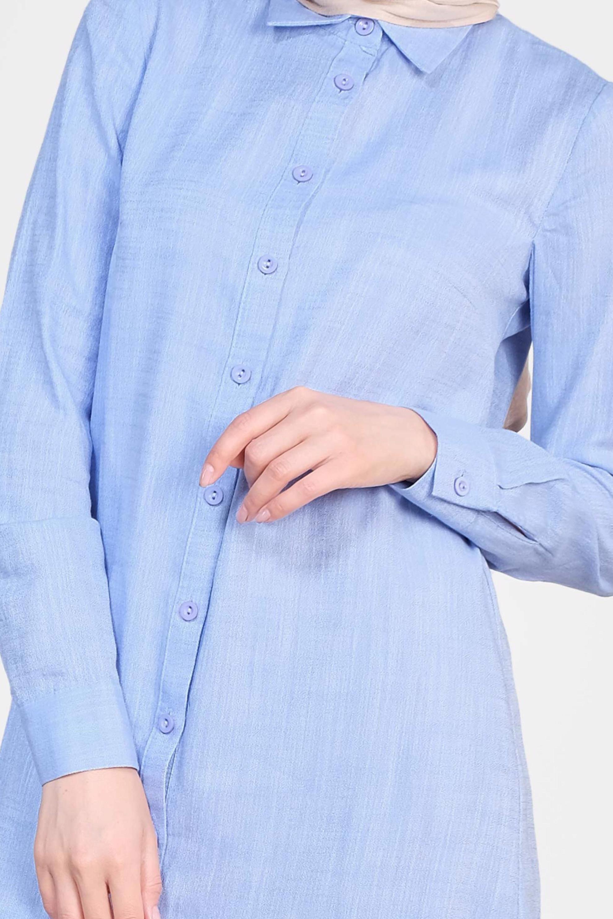 Tesettür giyim MAVİ ETEK UCU VOLANLI PAMUKLU TUNİK 4148