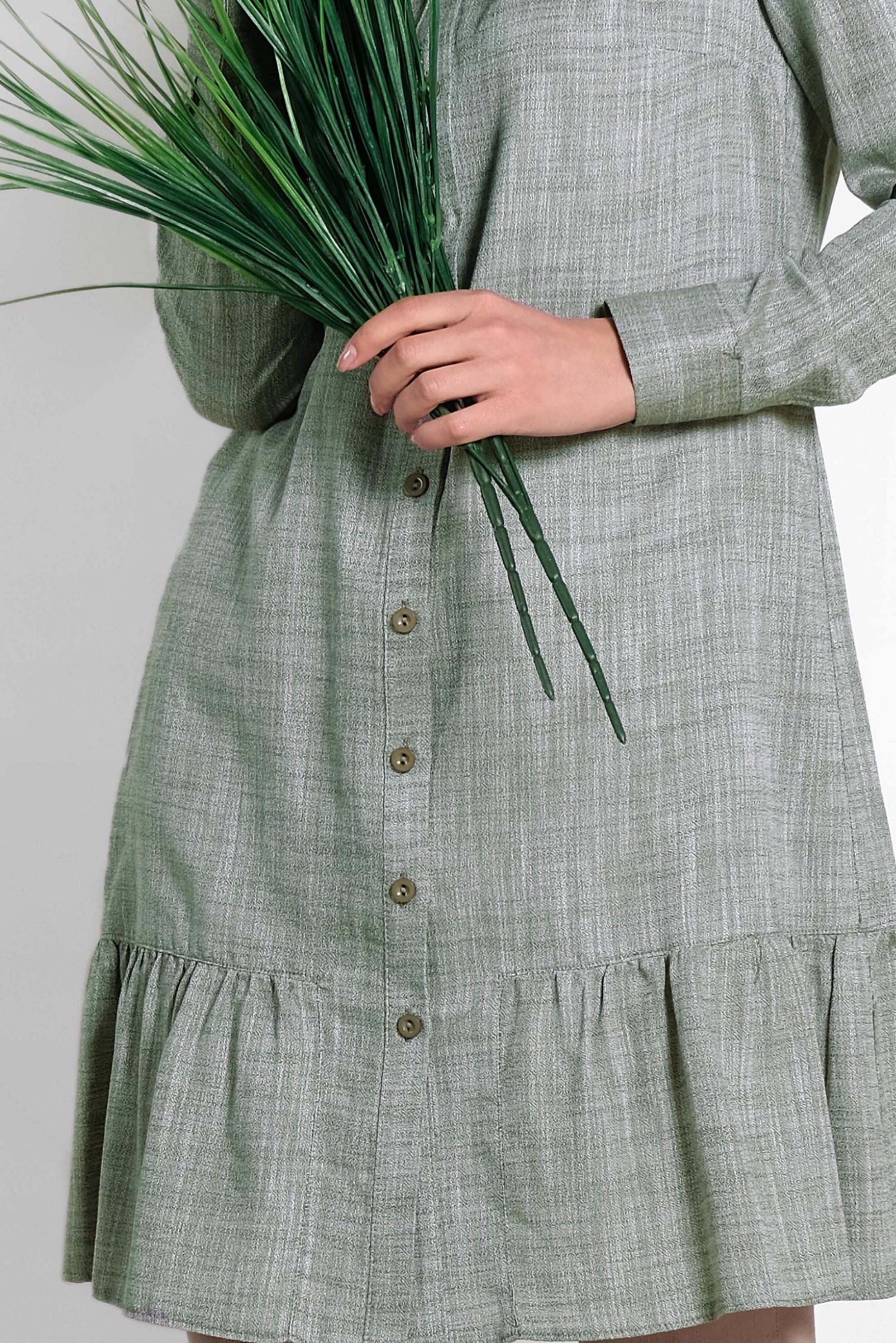 Tesettür giyim HAKİ ETEK UCU VOLANLI PAMUKLU TUNİK 4148