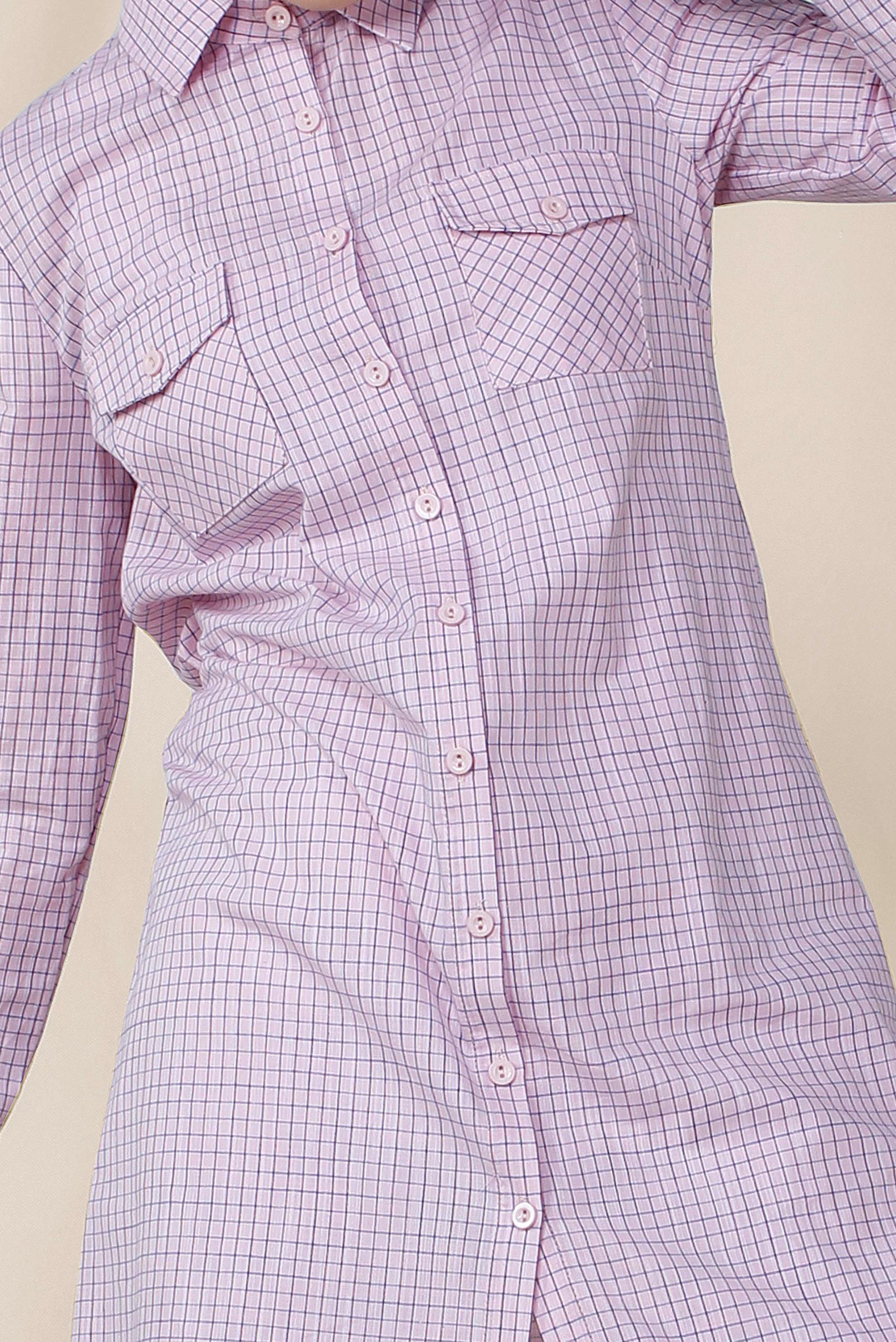 Tesettür giyim PEMBE KARE DESENLİ PAMUKLU TUNİK 4149