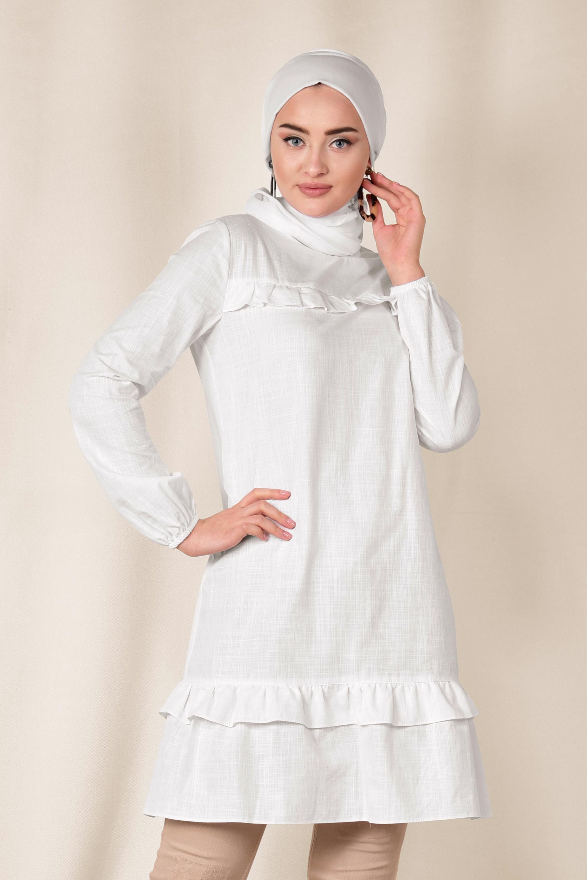 Tesettür giyim BEYAZ FIRFIRLI TUNİK 4151