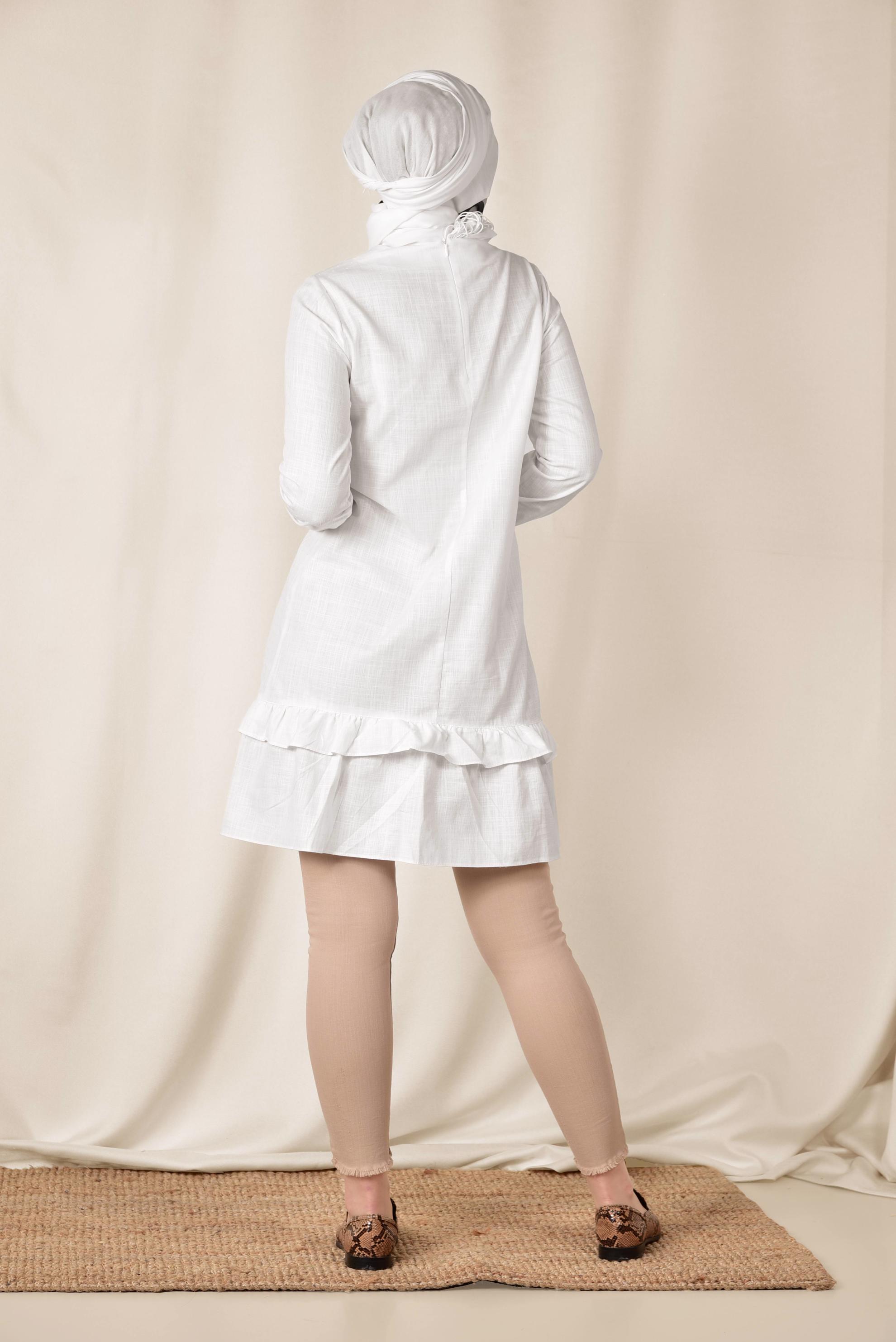 Tesettür giyim BEYAZ FIRFIRLI TUNİK 4151