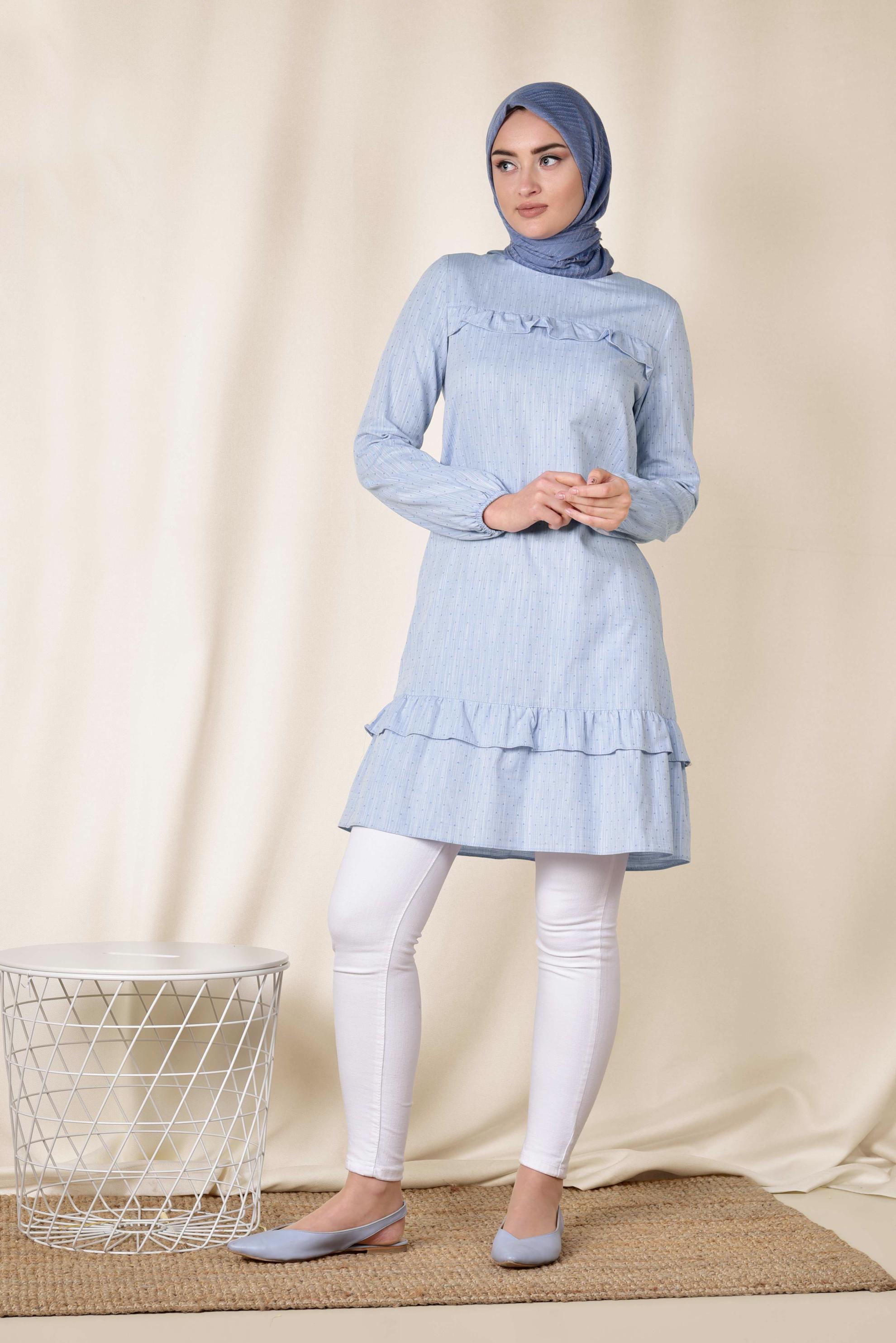 Tesettür giyim MAVİ FIRFIRLI TUNİK 4151