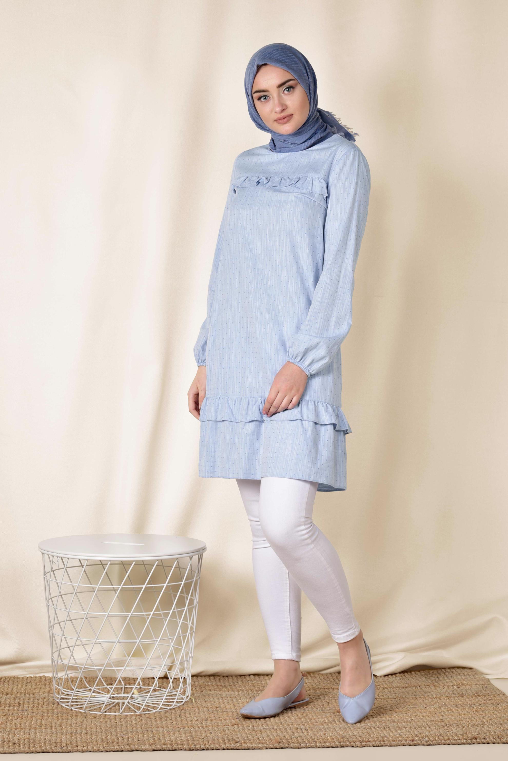 Tesettür giyim MAVİ FIRFIRLI TUNİK 4151