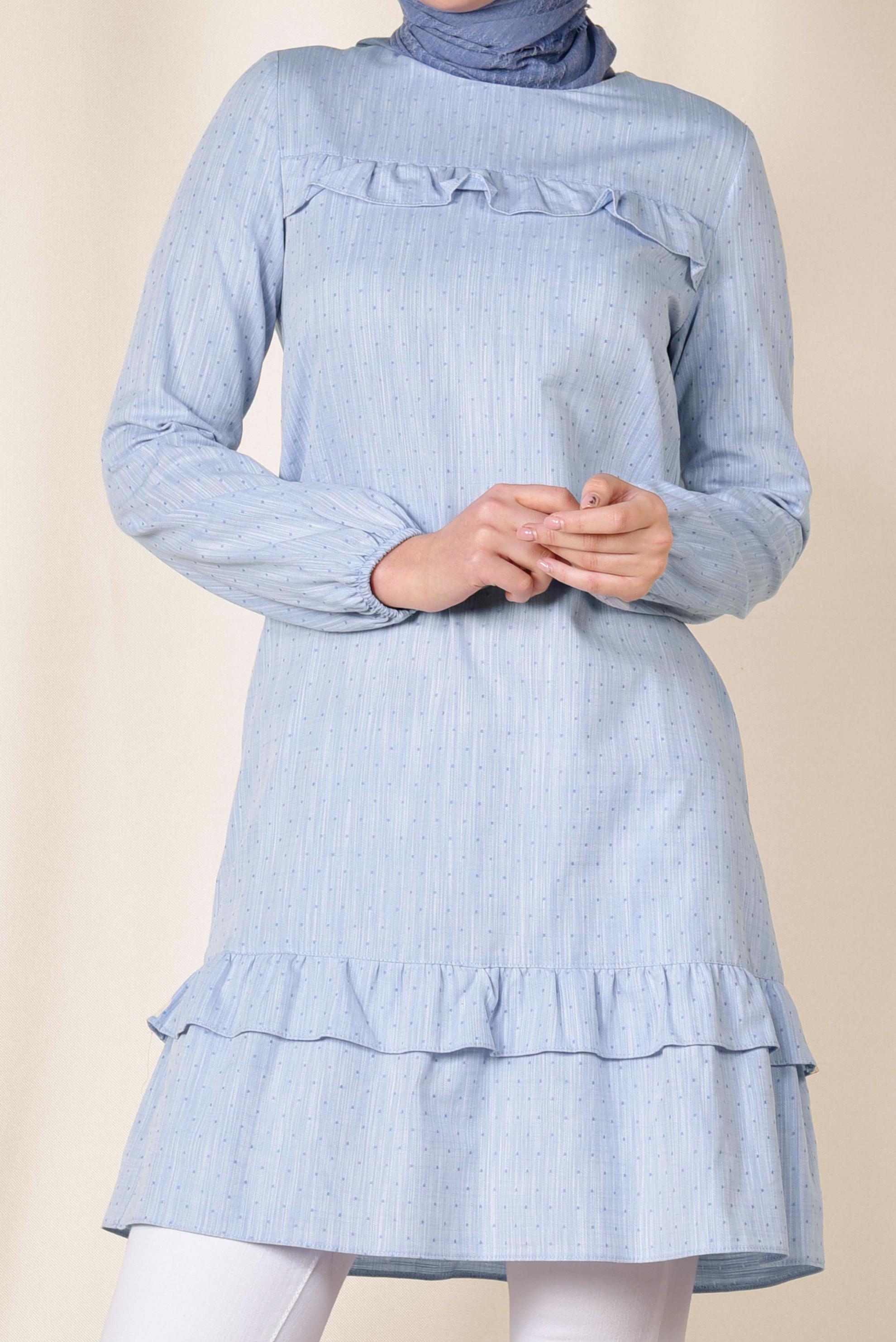 Tesettür giyim MAVİ FIRFIRLI TUNİK 4151