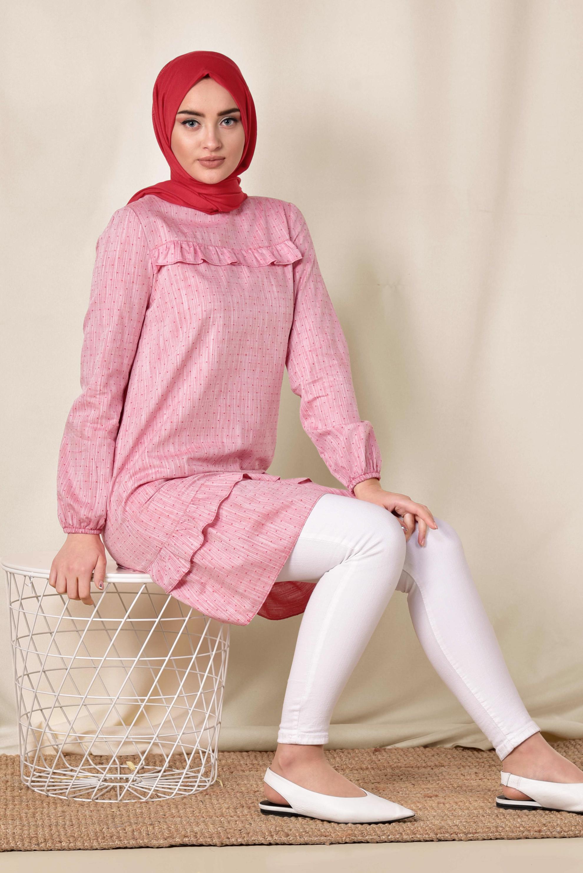 Tesettür giyim KIRMIZI FIRFIRLI TUNİK 4151