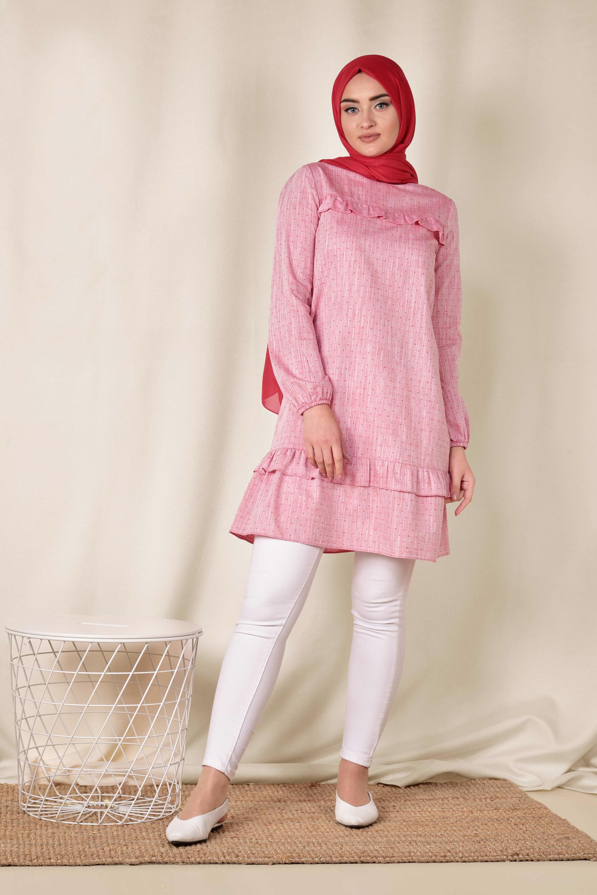 Tesettür giyim KIRMIZI FIRFIRLI TUNİK 4151