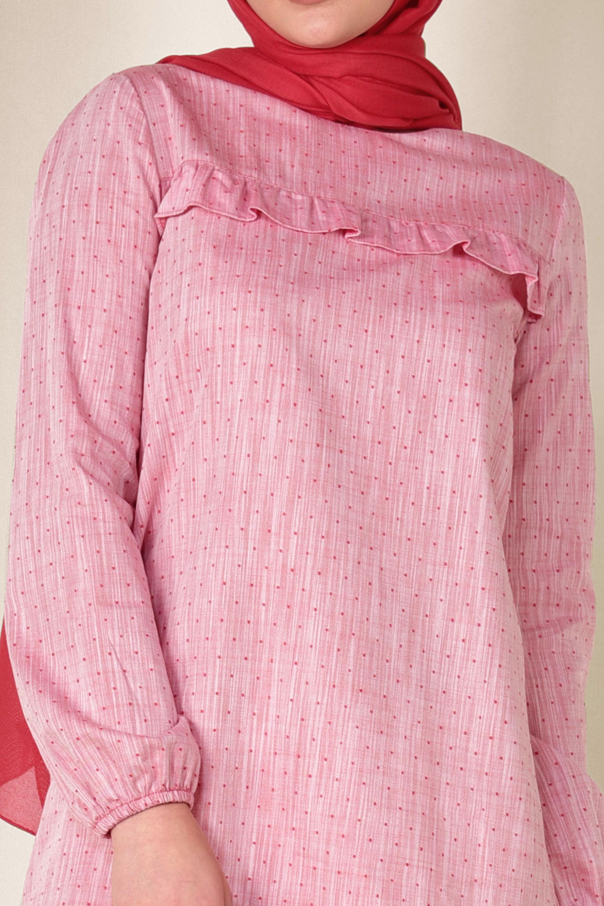 Tesettür giyim KIRMIZI FIRFIRLI TUNİK 4151