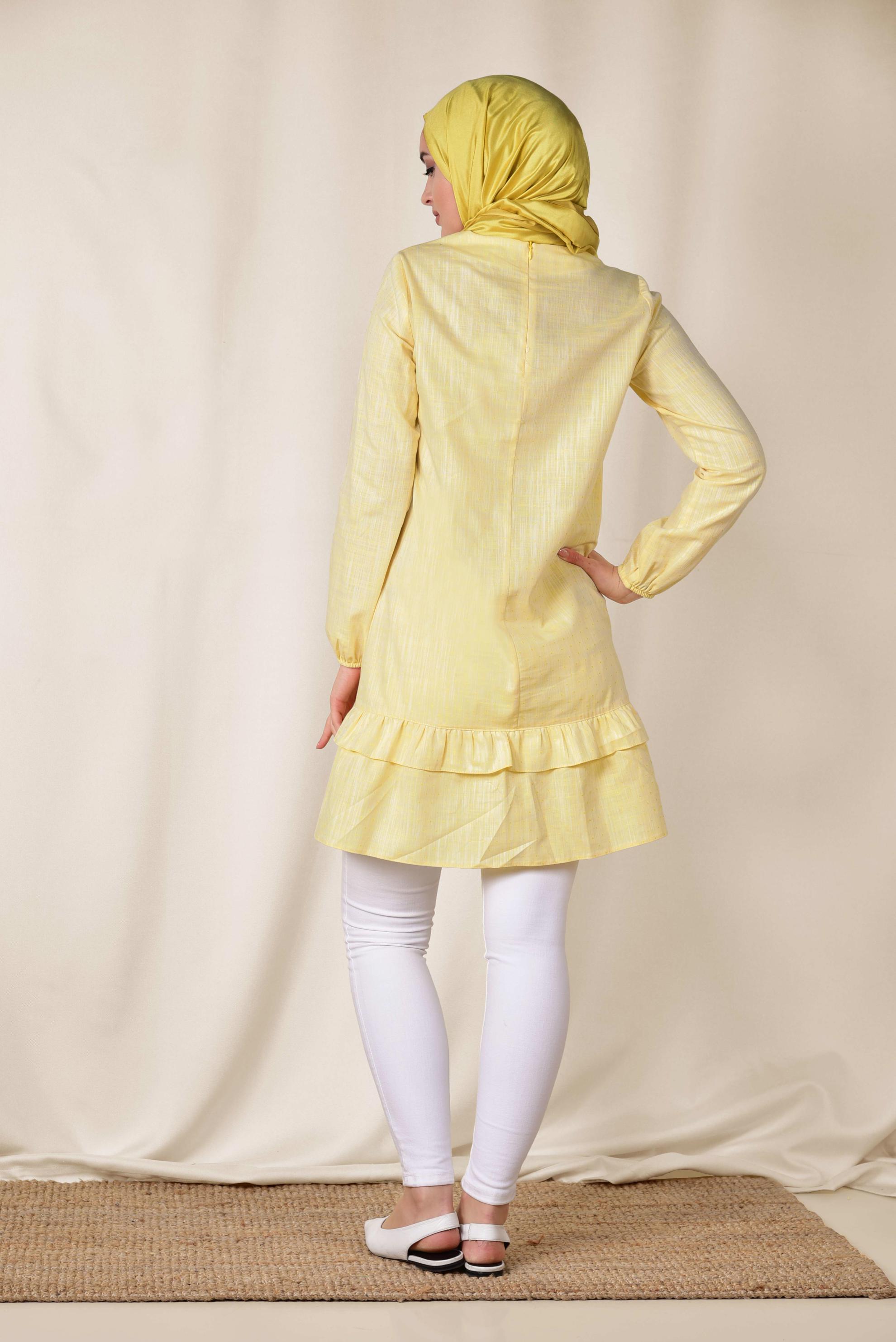 Tesettür giyim SARI FIRFIRLI TUNİK 4151