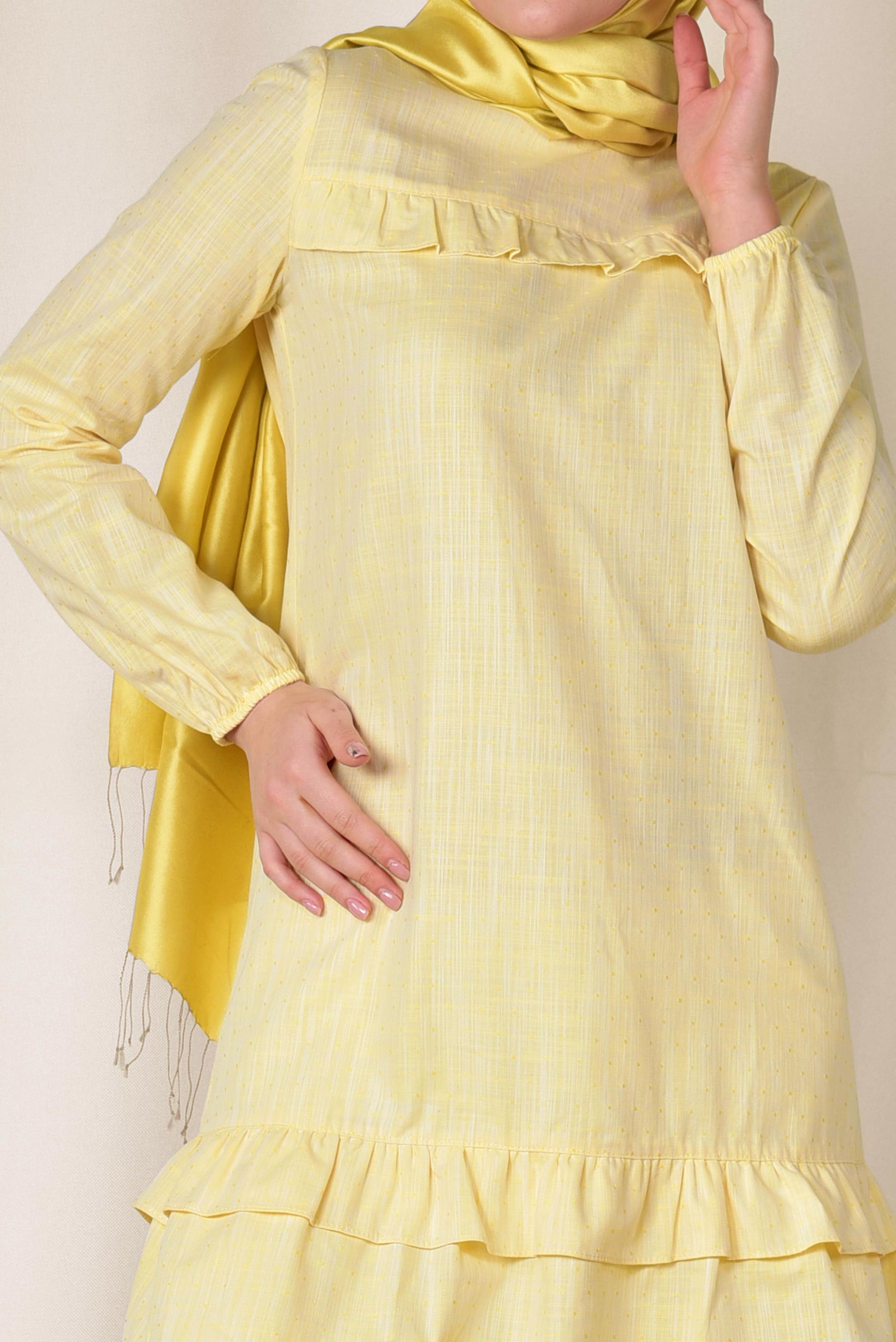 Tesettür giyim SARI FIRFIRLI TUNİK 4151