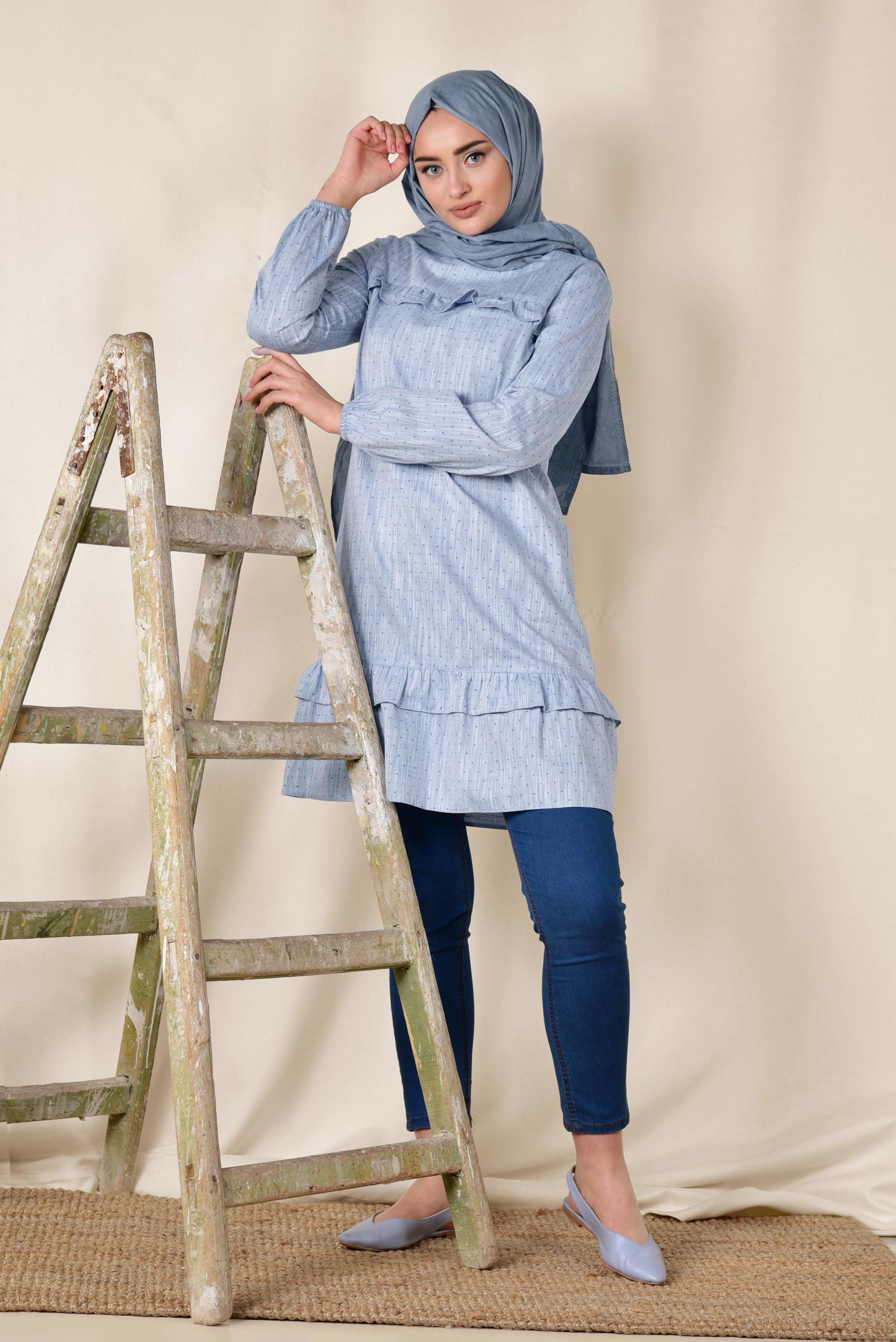 Tesettür giyim LACİVERT FIRFIRLI TUNİK 4151