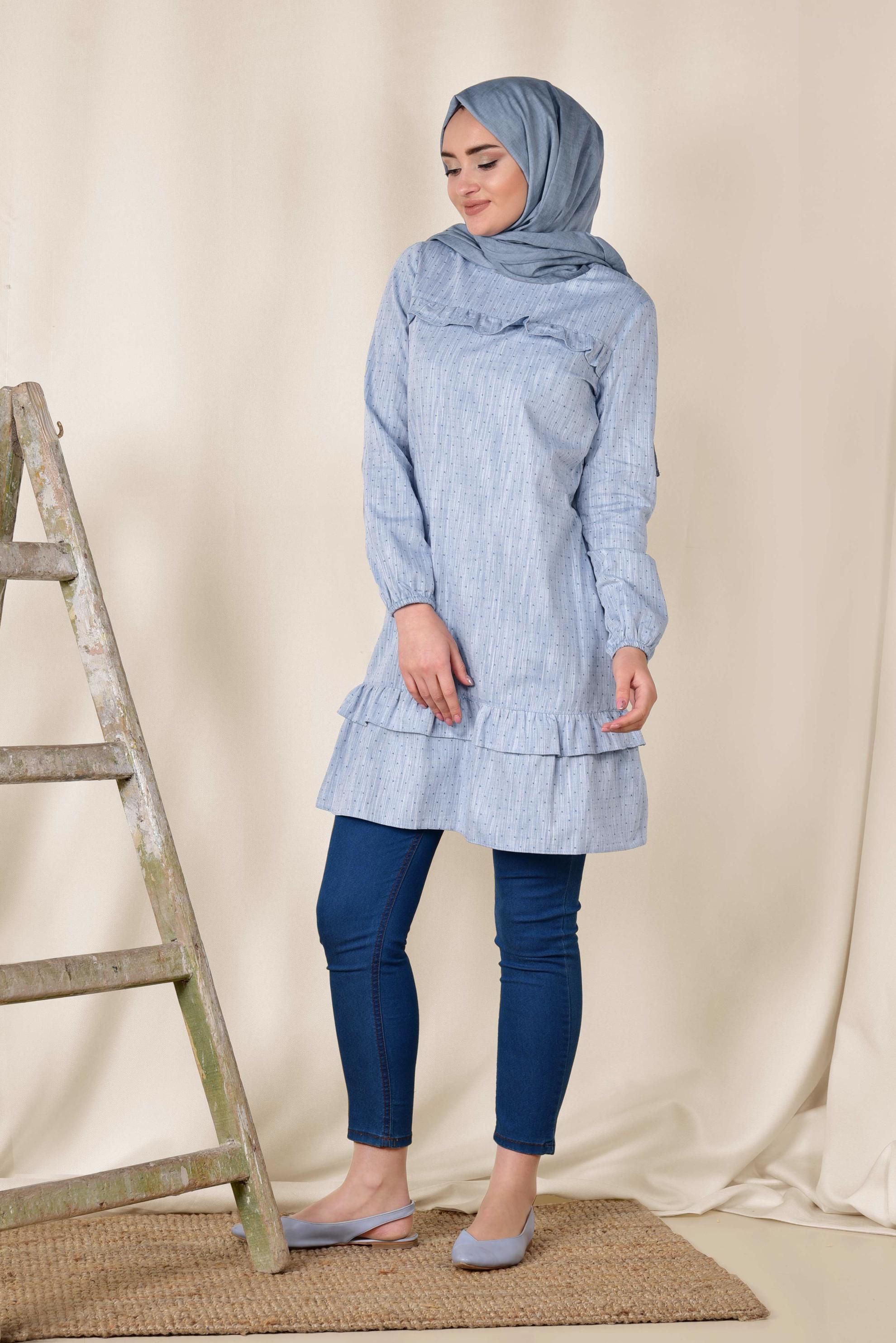 Tesettür giyim LACİVERT FIRFIRLI TUNİK 4151