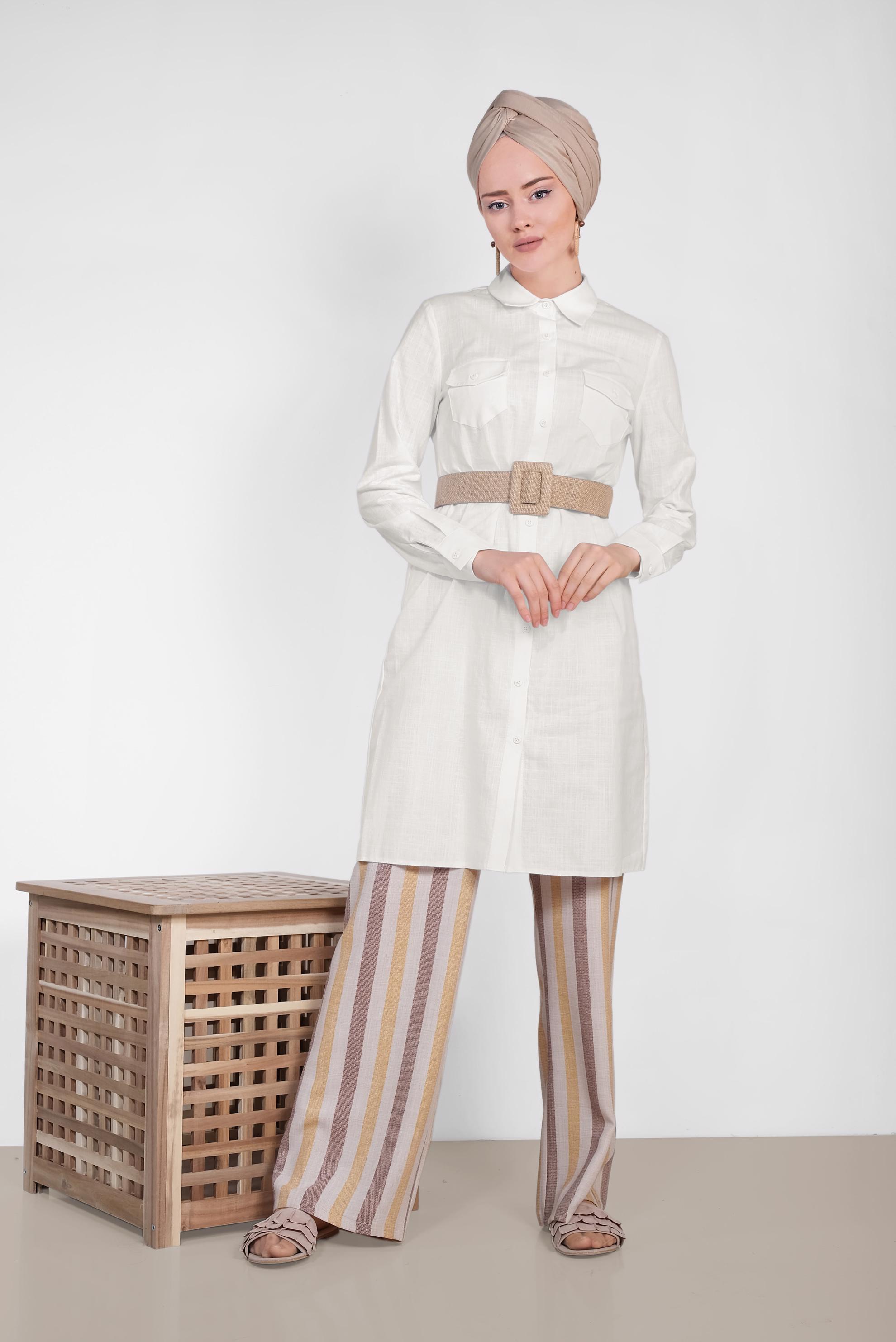 Tesettür giyim BEYAZ GÖMLEK YAKA TESETTÜR TUNİK 4152