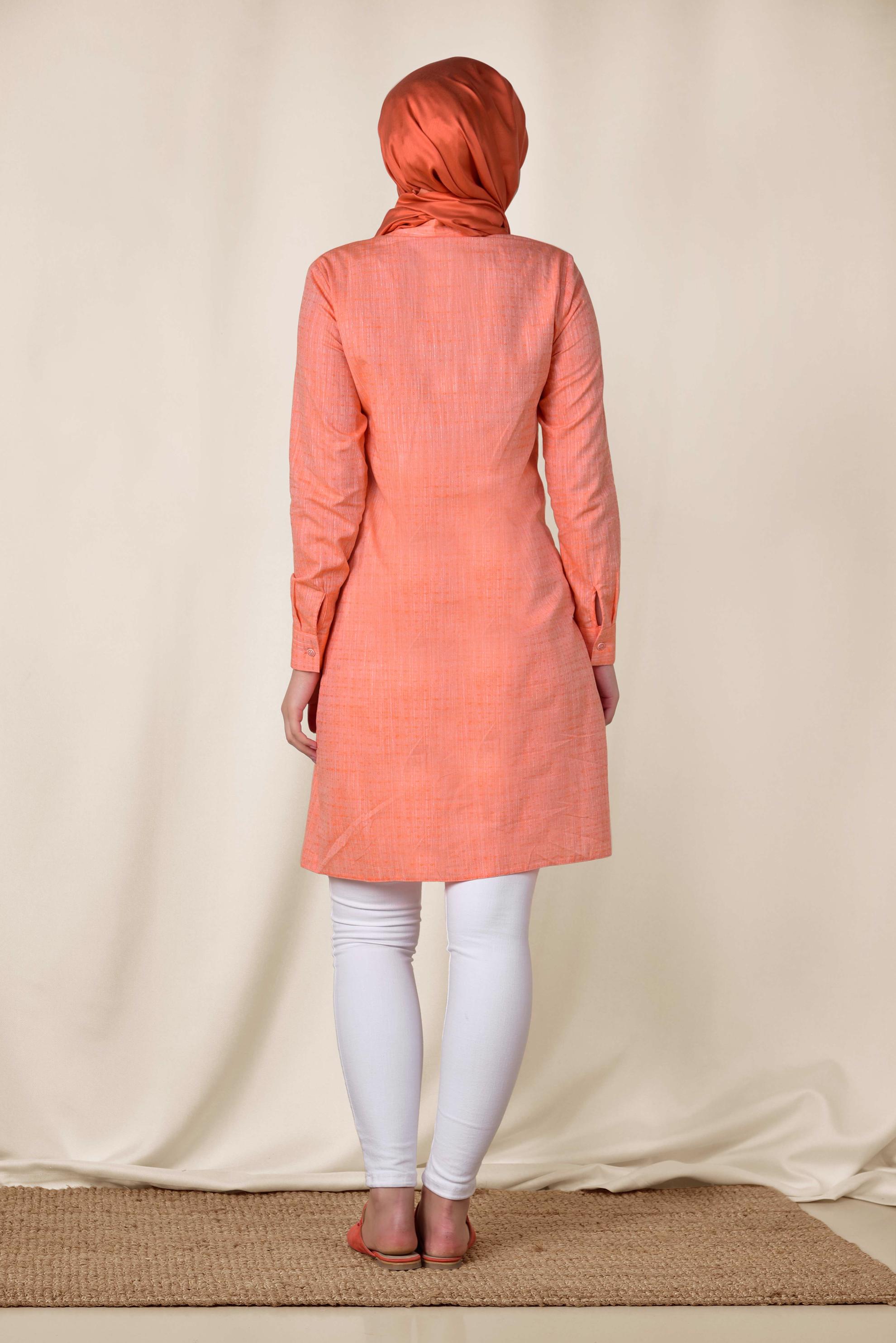 Tesettür giyim TURUNCU GÖMLEK YAKA TESETTÜR TUNİK 4152