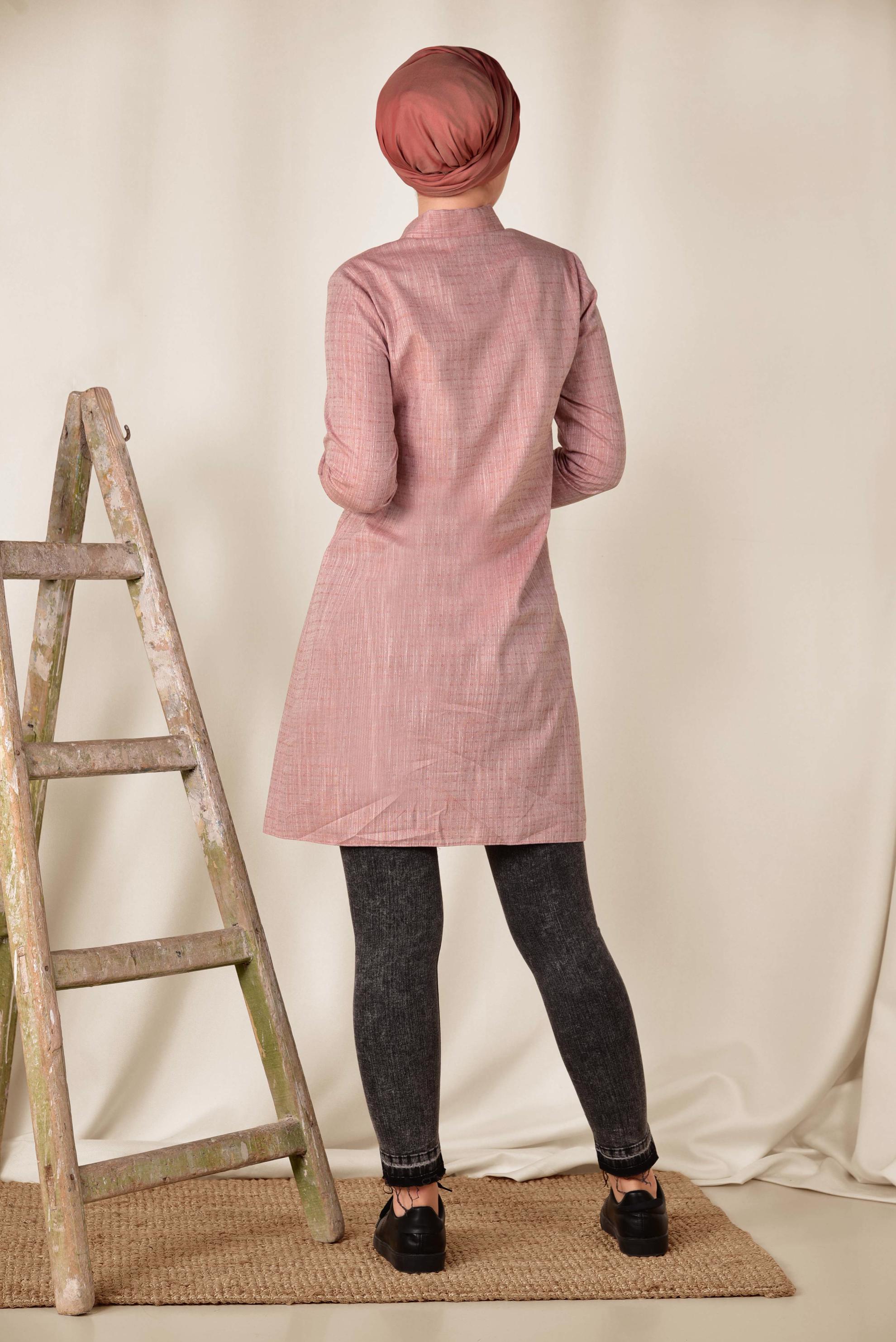 Tesettür giyim TURUNCU GÖMLEK YAKA TESETTÜR TUNİK 4152