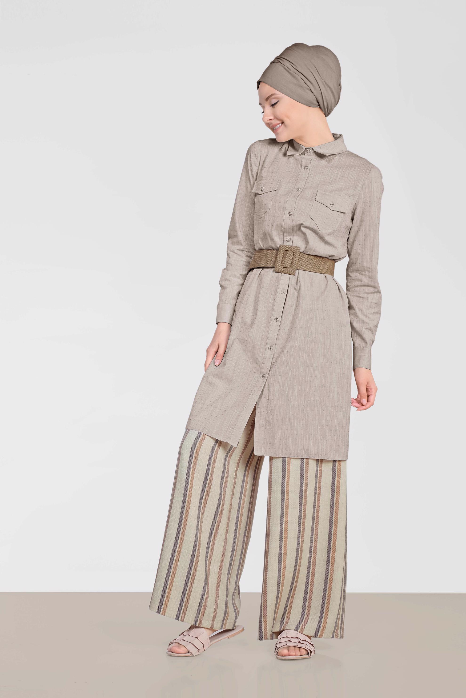 Tesettür giyim KAHVE GÖMLEK YAKA TESETTÜR TUNİK 4152