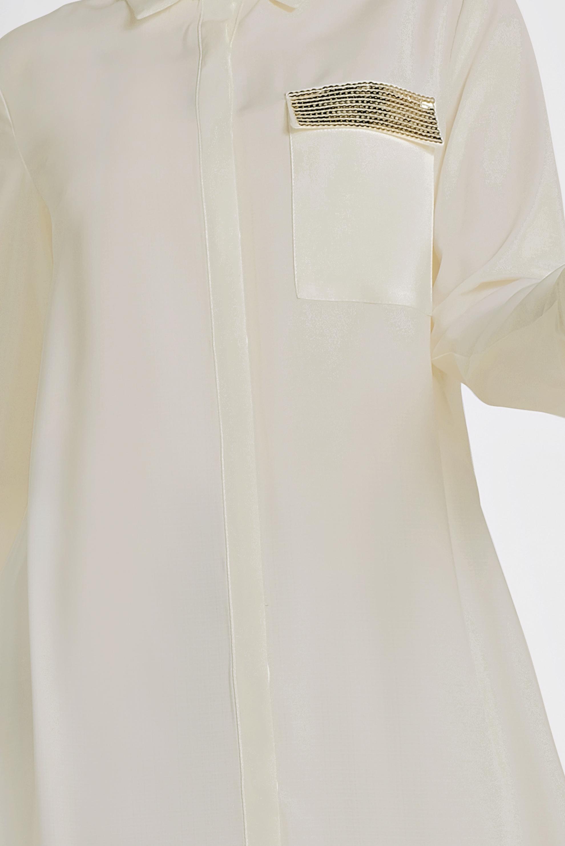 Tesettür giyim BEYAZ PUL PAYET DETAYLI ERKEK YAKA TUNİK 4156 