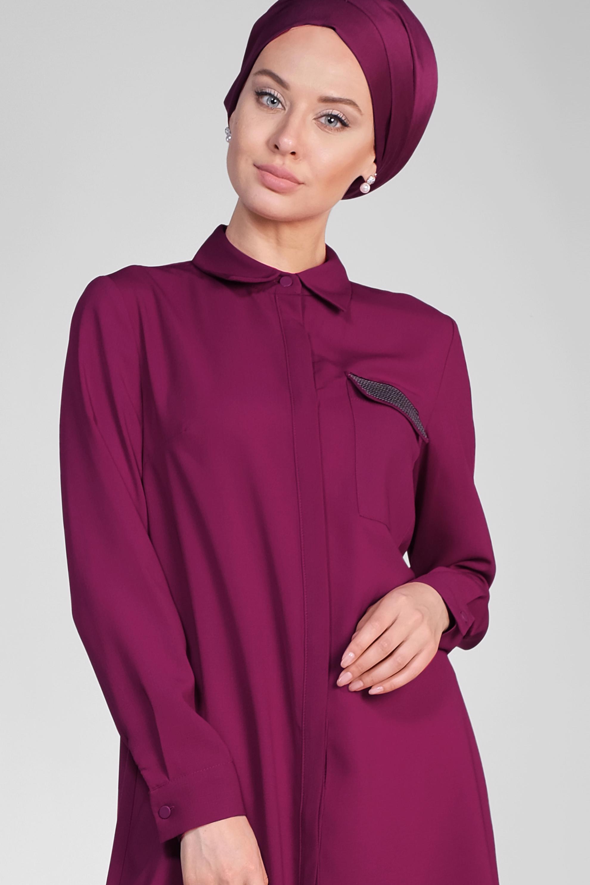 Tesettür giyim MOR PUL PAYET DETAYLI ERKEK YAKA TUNİK 4156 