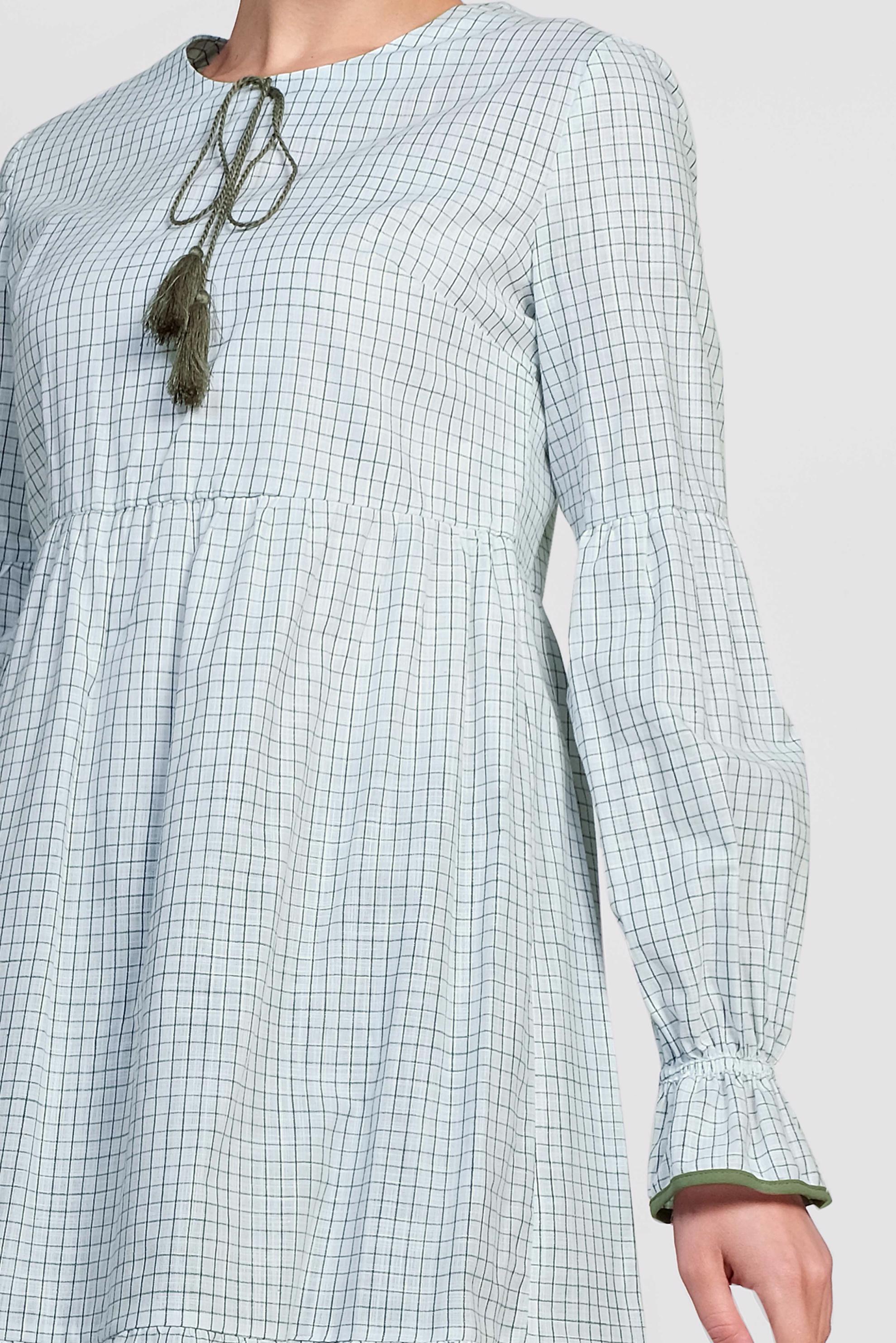 Tesettür giyim BEYAZ KARE DESENLİ PÜSKÜL DETAYLI TUNİK 4160