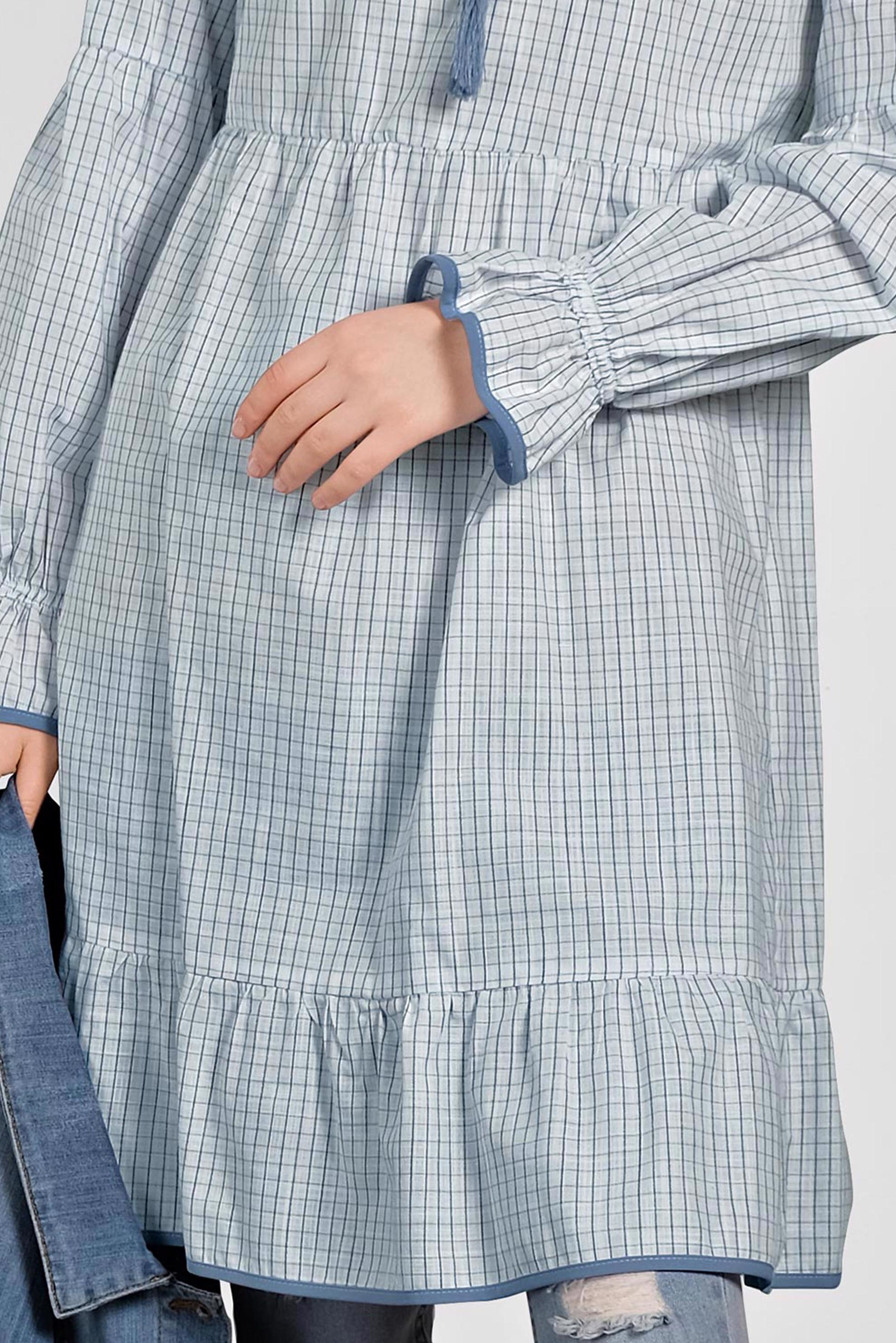 Tesettür giyim BEYAZ KARE DESENLİ PÜSKÜL DETAYLI TUNİK 4160